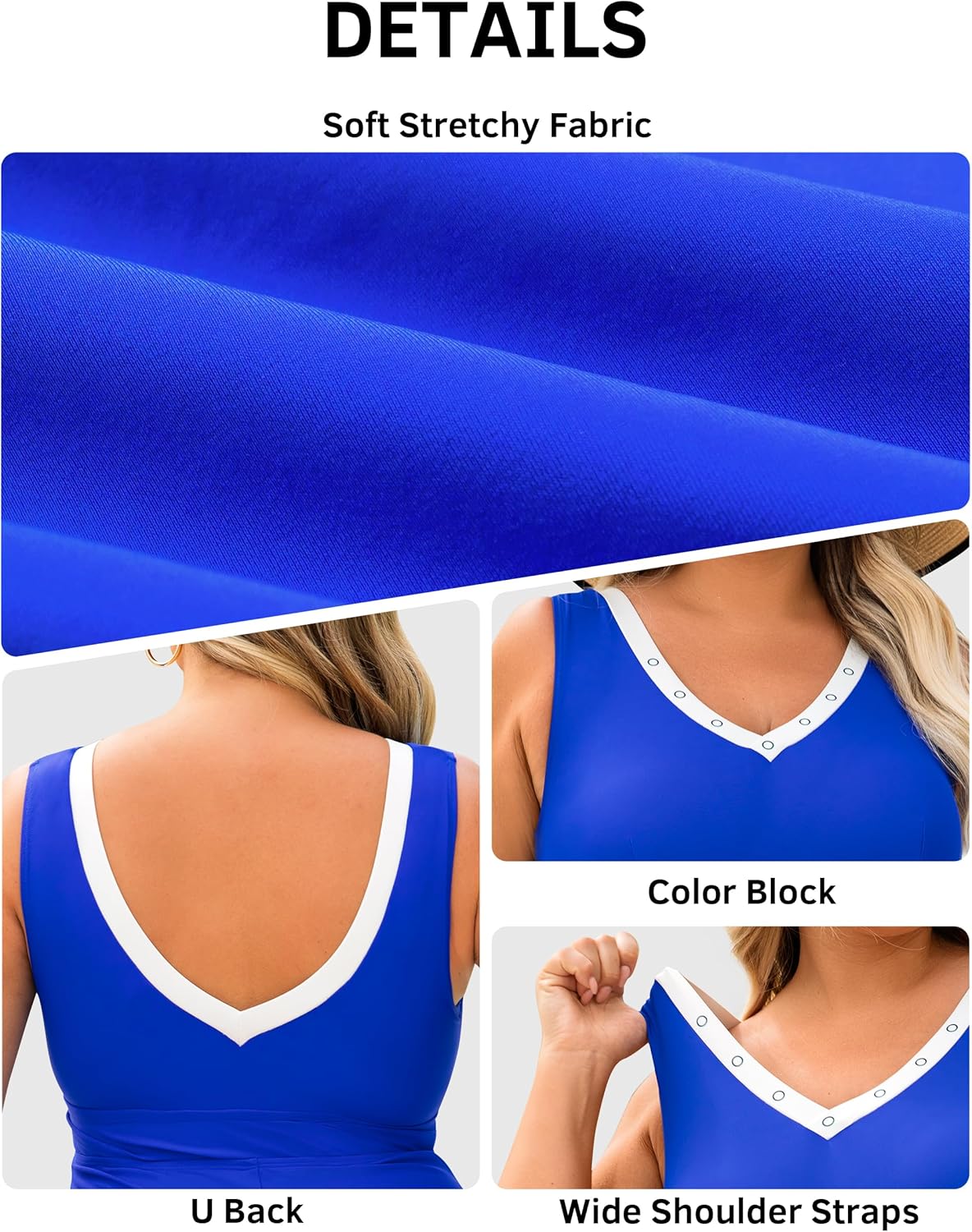 Womens Plus Size One Piece Swimsuits Retro Tummy Control Bathing Suit V Neck Color Block Full Coverage Swimwear - Image 6