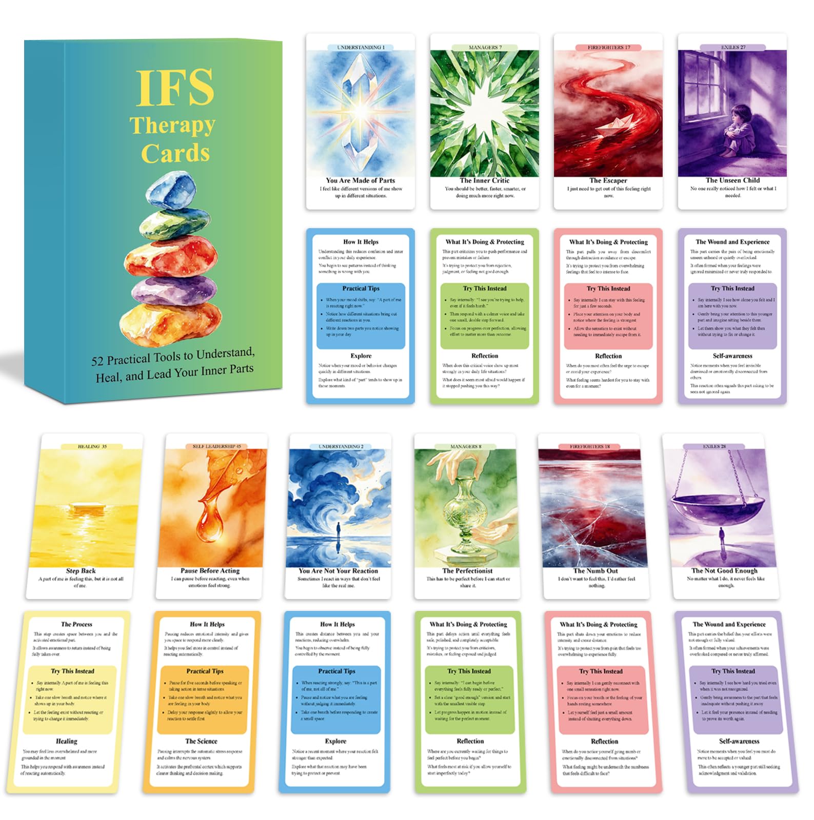 IFS Therapy Cards for Adults, 52 Therapy Cards for Parts Work, Shadow Work & Self-Awareness, Internal Family Systems Inspired Deck for Journaling, Emotional Awareness & Personal Growth