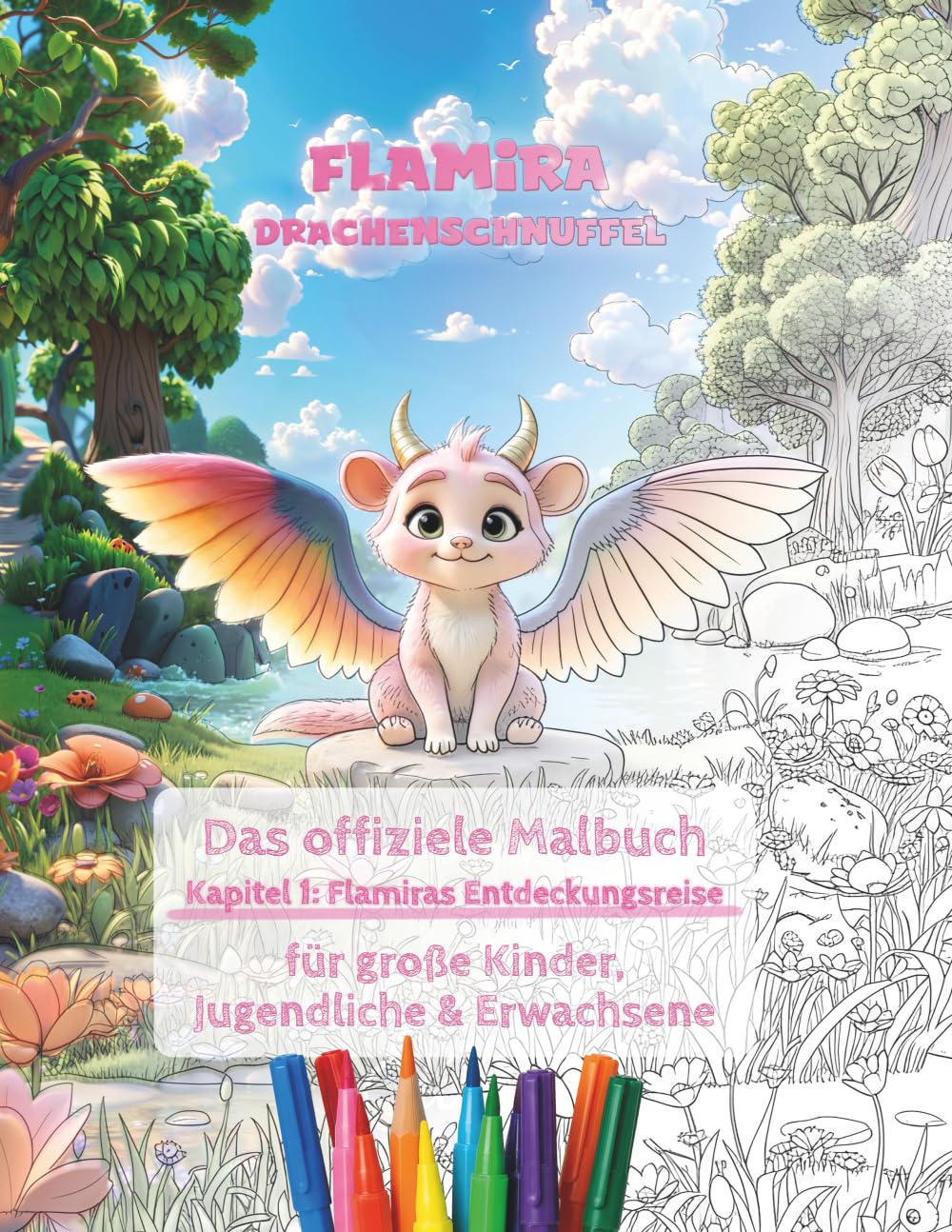 Flamira Drachenschnuffel - Kapitel 1: Flamiras Entdeckungsreise (Malbuch: Ausgabe große Kinder, Jugendliche & Erwachsene) (Die wunderbare Welt von Flamira Drachenschnuffel)