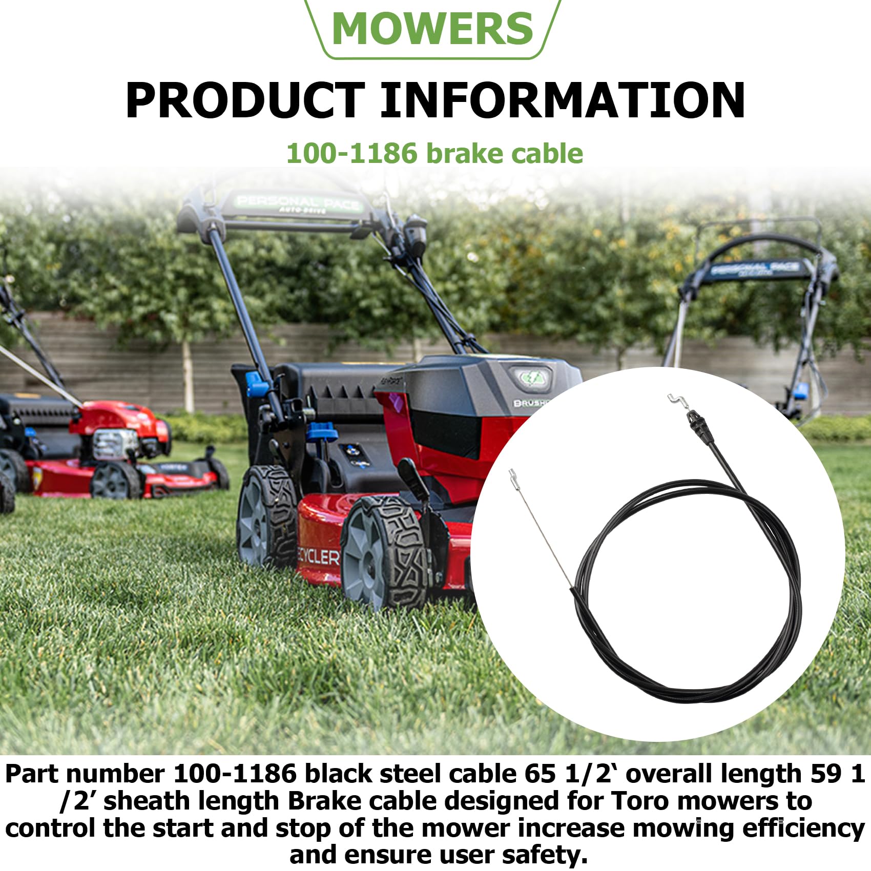 Amazon.com : 100-1186 Brake Cable Compatible with Toro Lawn Mower