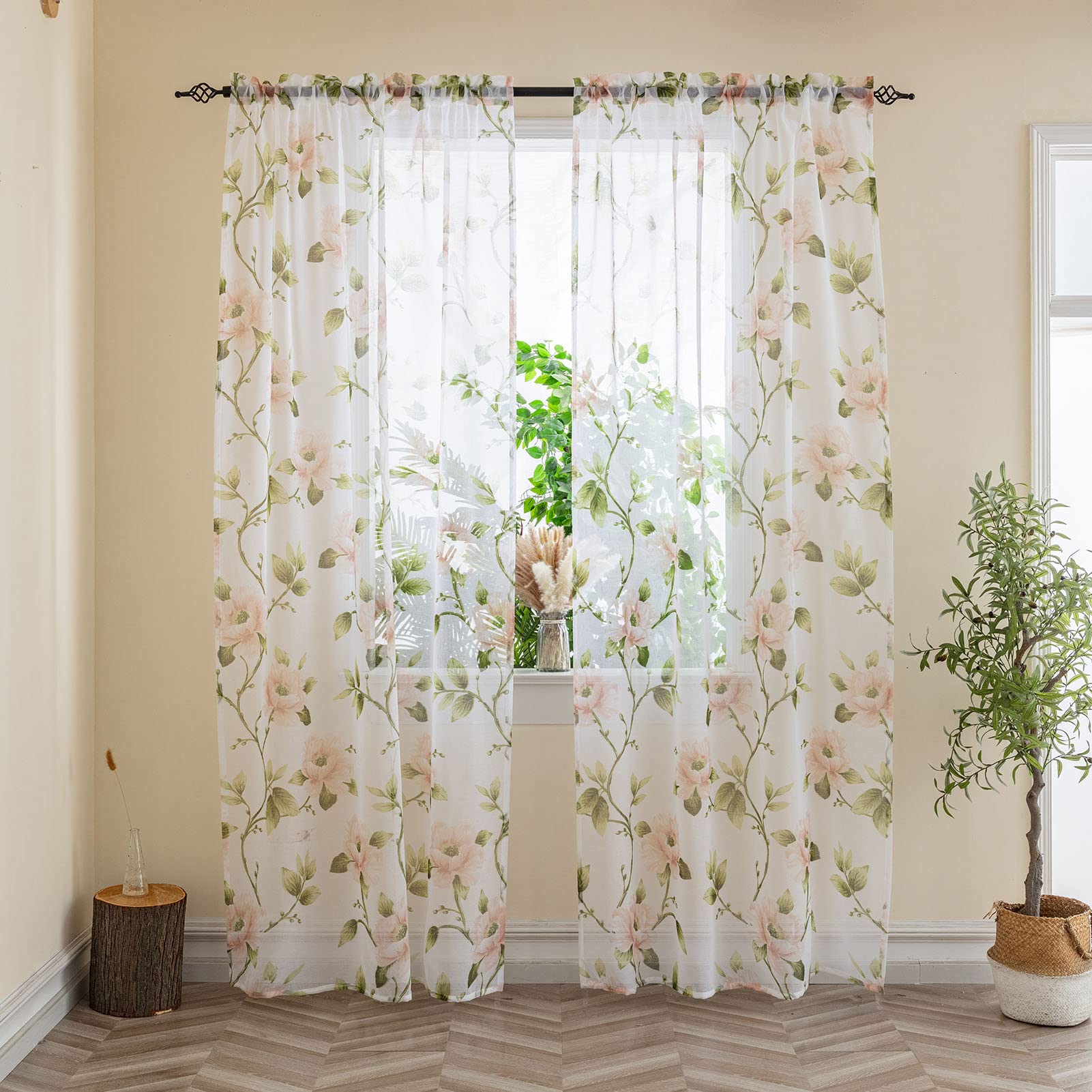 BOYOUTH Tende In Voile Trasparenti Con Rondini E Rami Di Salice - Grigio, 2 Pannelli 99x106 Cm