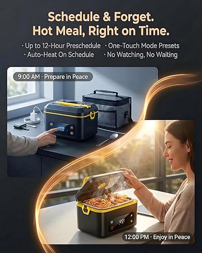Miniatura 3 de RUDAP Lonchera Eléctrica Inalámbrica, Calentador de Alimentos Portátil Recargable de 24000mAh 1.2L con 5 Modos de Calefacción, Control Automático de