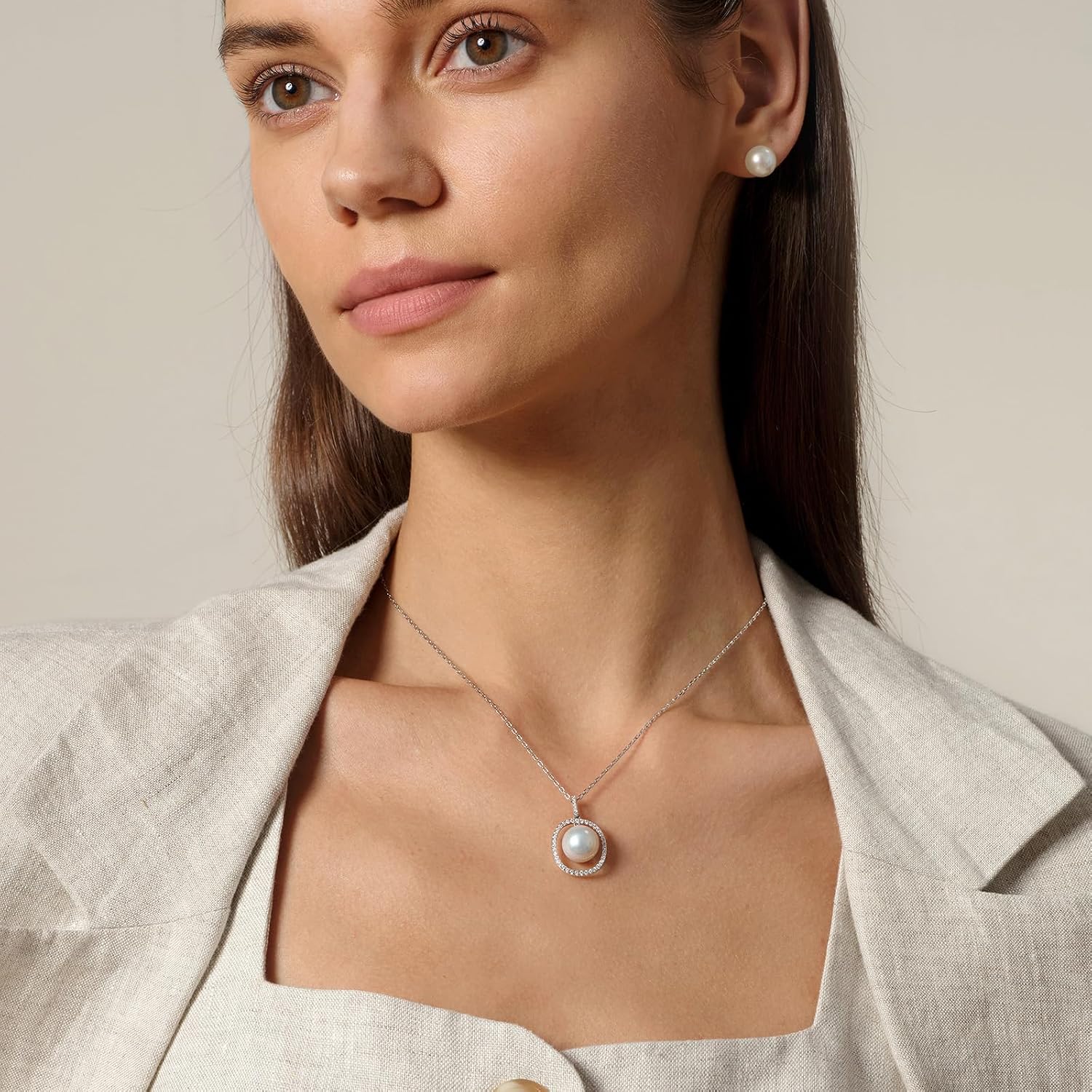 Pearl Necklaces for Women Dainty Freshwater Pearl Necklace Drop 925 Sterling Silver with Cubic Zirconia Christmas Mothers Day Valentine's Day Gifts For Women