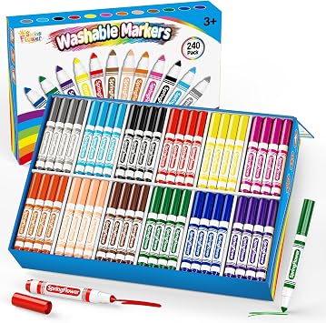 240 Count Washable Markers for Kids, Fine Tip Coloring Markers, 12 Vibrant Colors, Non-Toxic Art Markers, Easy to Wash, Bulk Classroom Supplies for School, Teachers, Drawing, Coloring & Craft
