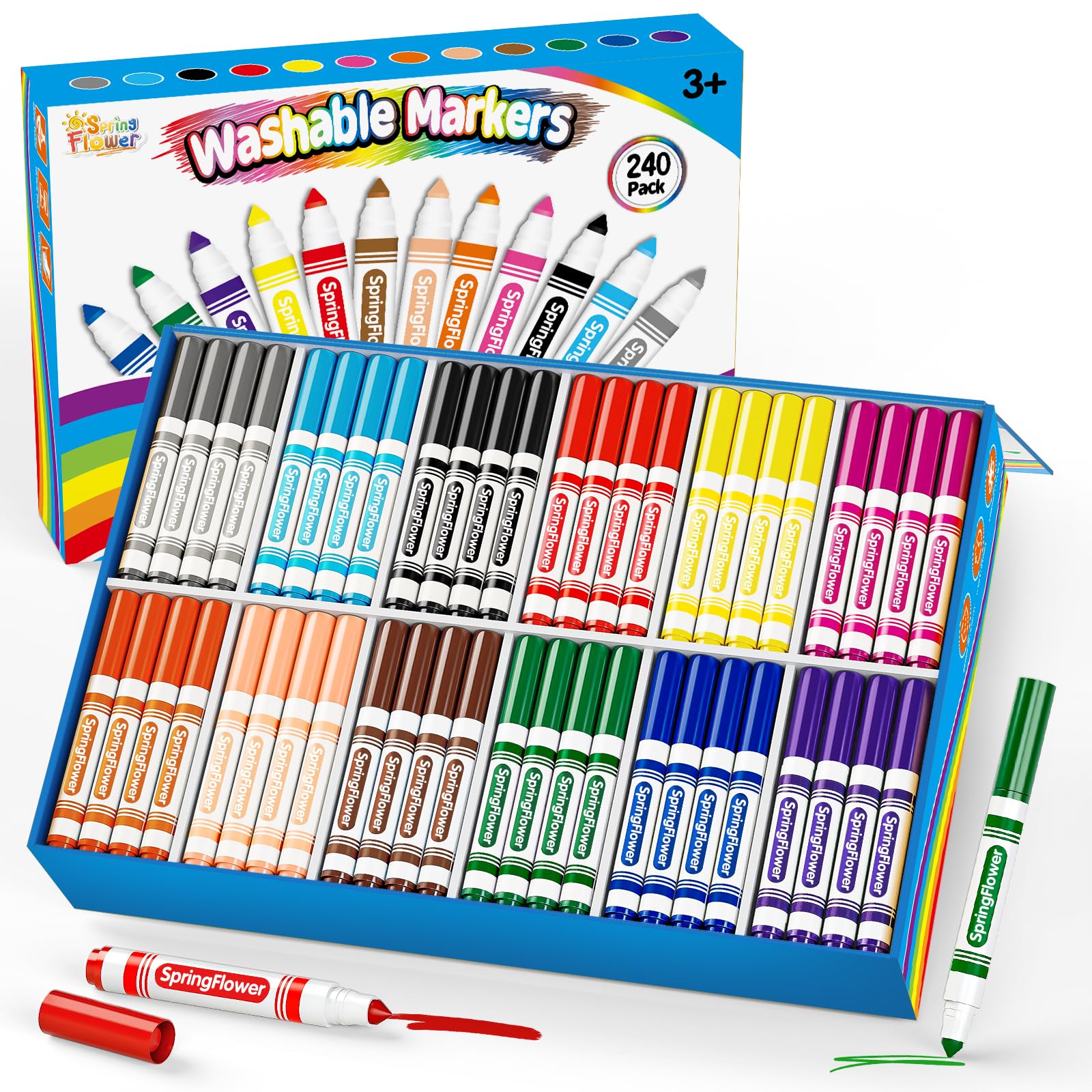 240 Washable Markers for Kids - Fine Tip Art Supplies -1