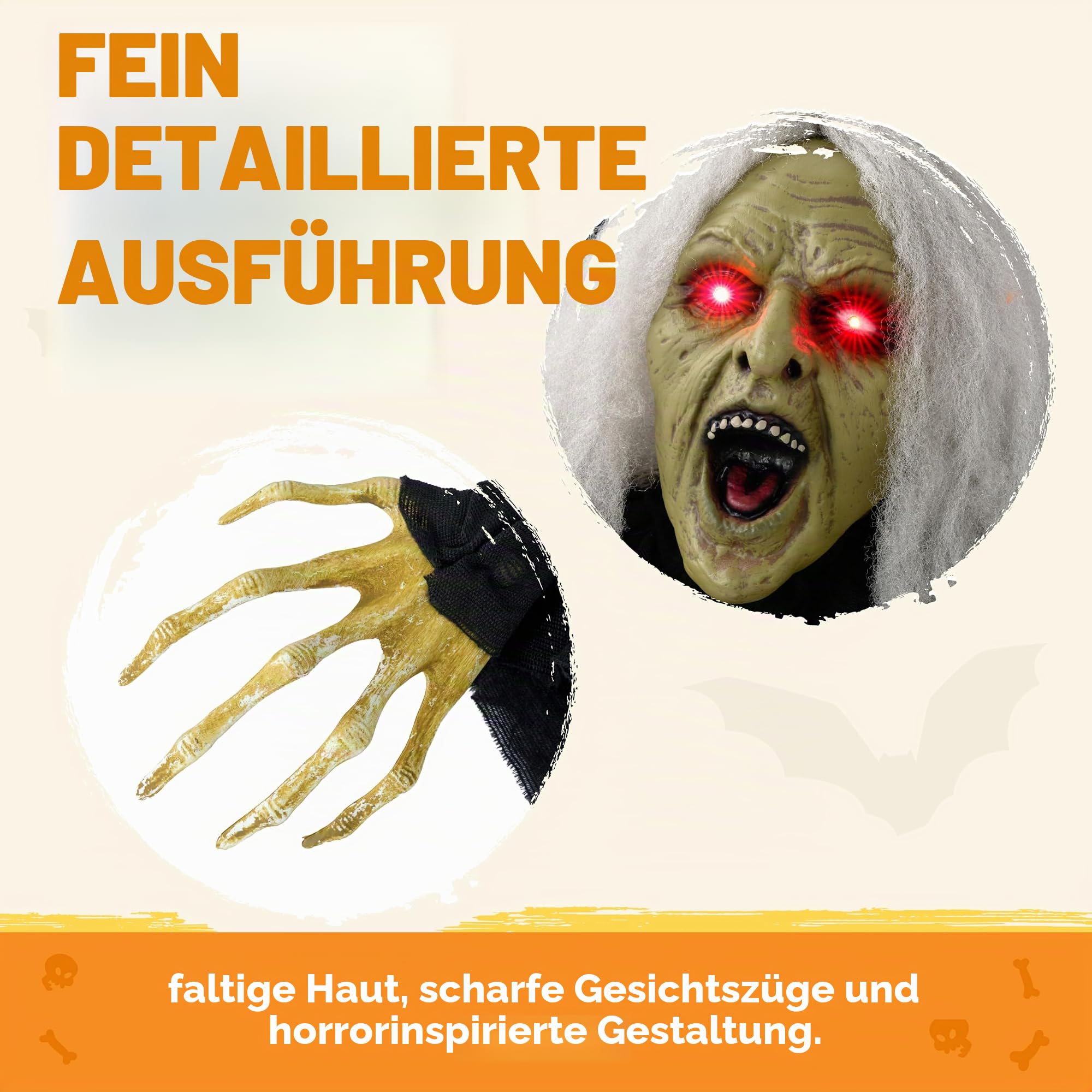 JOYIN Zombie Halloween Dekoration Outdoor Hexe mit Soundeffekt & beleuchteten Augen für Spukhaus, Rasen und Hof