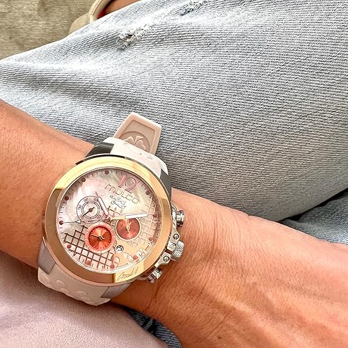 Miniatura 5 de MULCO Watches for Women -Era 50, Silver Stainless Steel Case with Wrist Silicone Band, Quartz Multifunctional Movement, Large Face Analog Display -