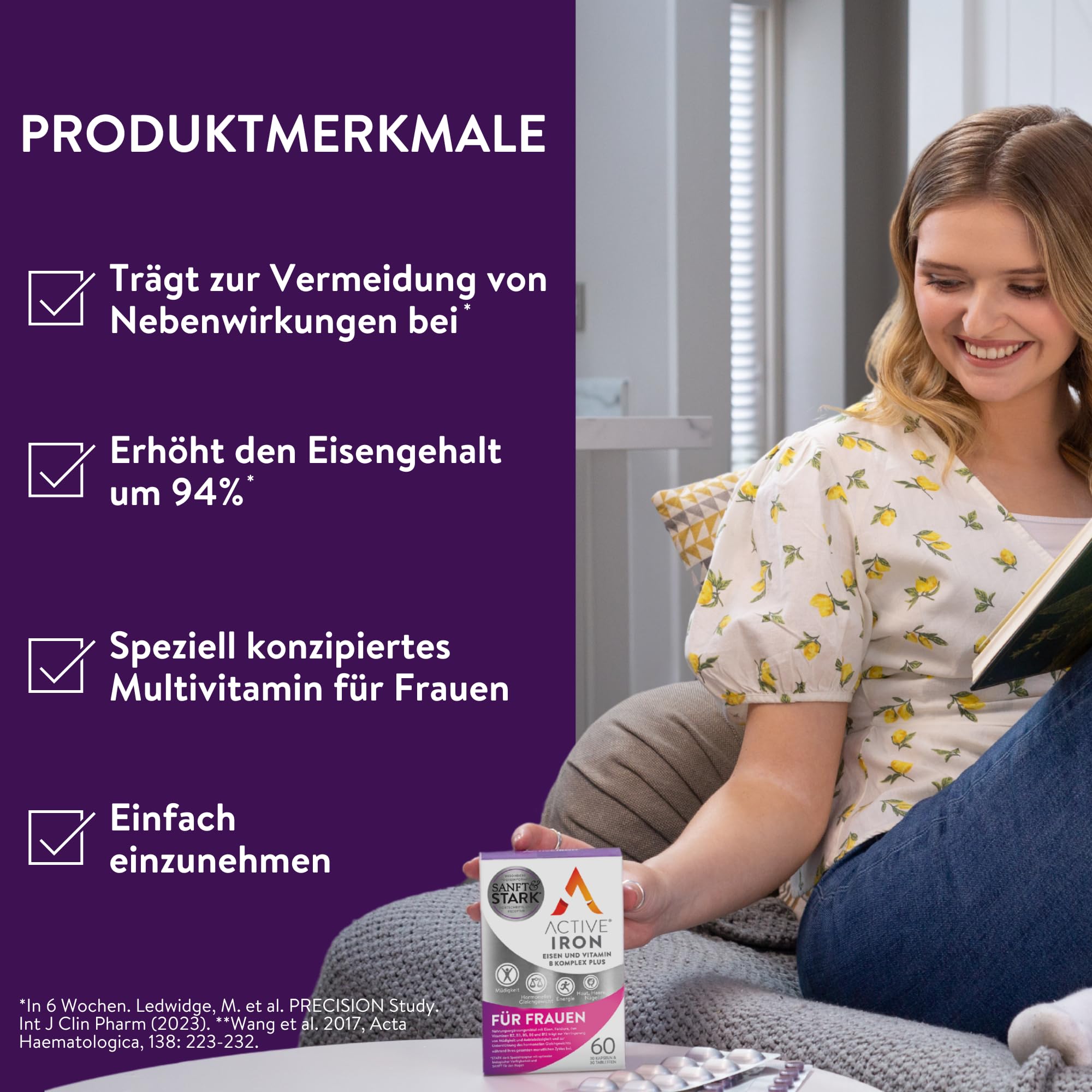 Active Iron für Frauen, Eisen- und Multivitaminpräparat, 30 Eisenkapseln à 17 mg und 30 Multivitamintabletten, hochwirksame Vitamine B, nicht verstopfend, Vorrat für 1 Monat.