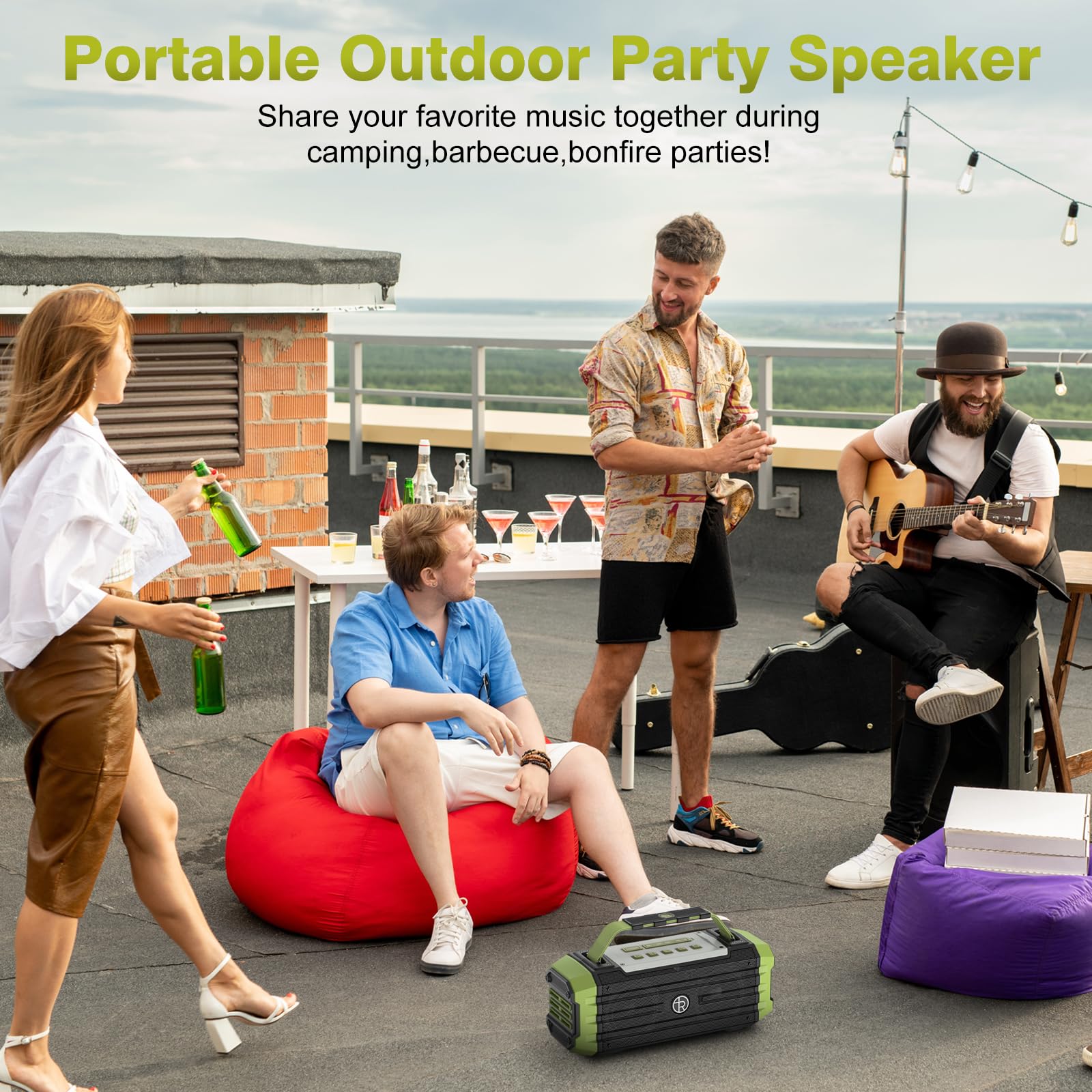 Tragbarer Bluetooth-Lautsprecher, 120 W Peak, 80 W, kabellose Lautsprecher, TWS-Kopplung, tiefer Bass, Hi-Fi-Lautsprecher, IPX6 wasserdicht, DSP-Sound-Boombox für Outdoor, Camping, Party, Strand(Grün)