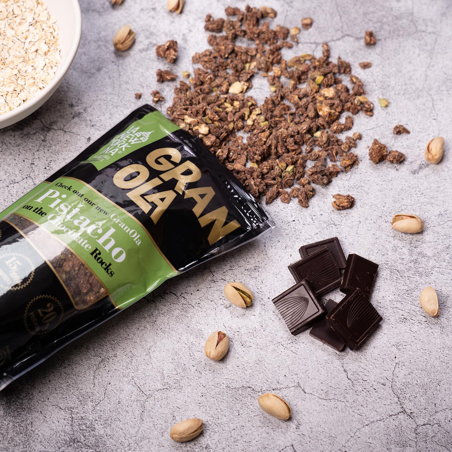 La Newyorkina Granola Pistacho On The Chocolate Rocks 275g Con Pistacho y Chocolate mínimo 70%