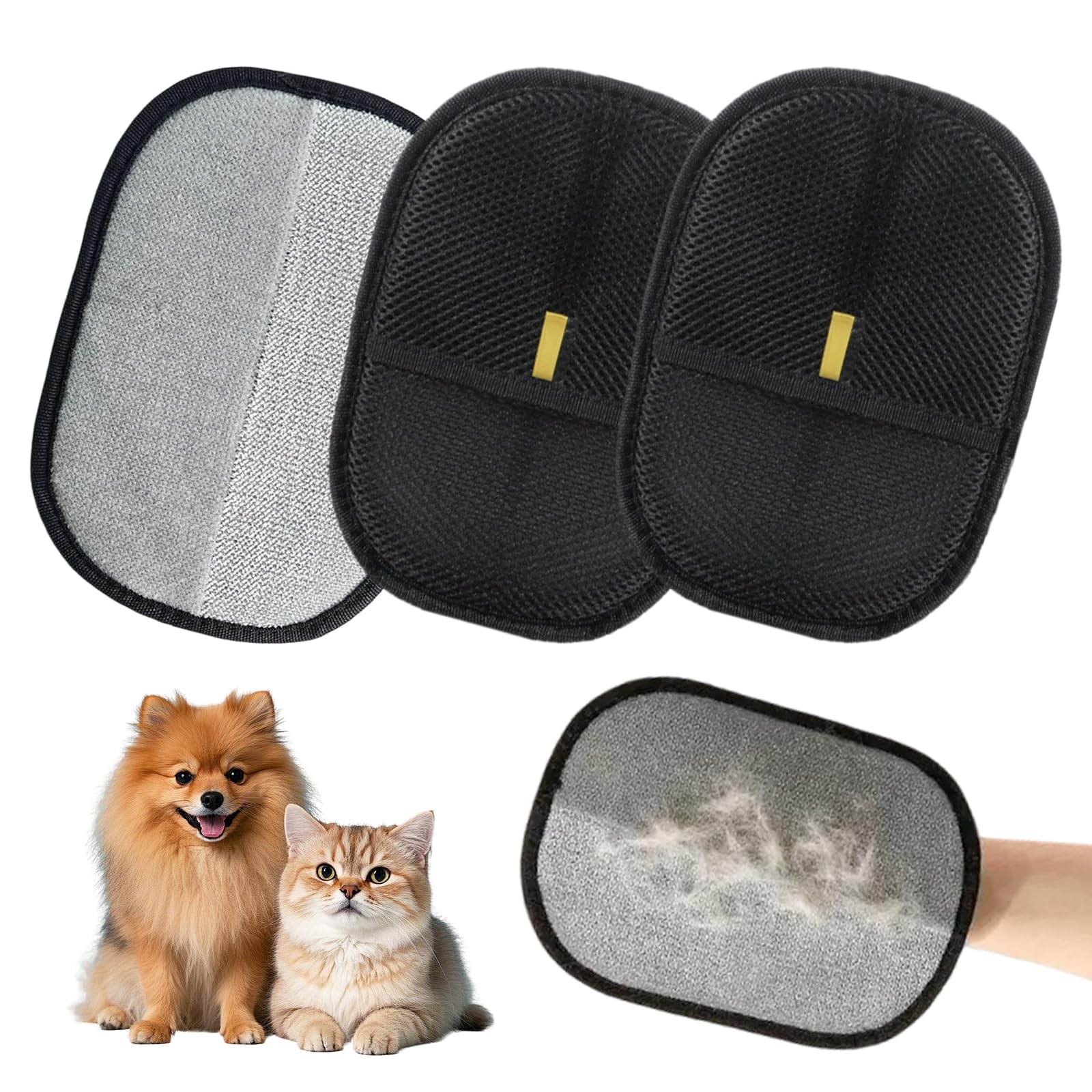 WiseJoy 3 Pack Pet Hair Removal Gloves, Double Sided Cat Grooming Glove Static Removal Gloves Pet hair,Reusable And Versatile Cleaning For Dogs & Cats, Deshedding, Hairdressing, Breathable