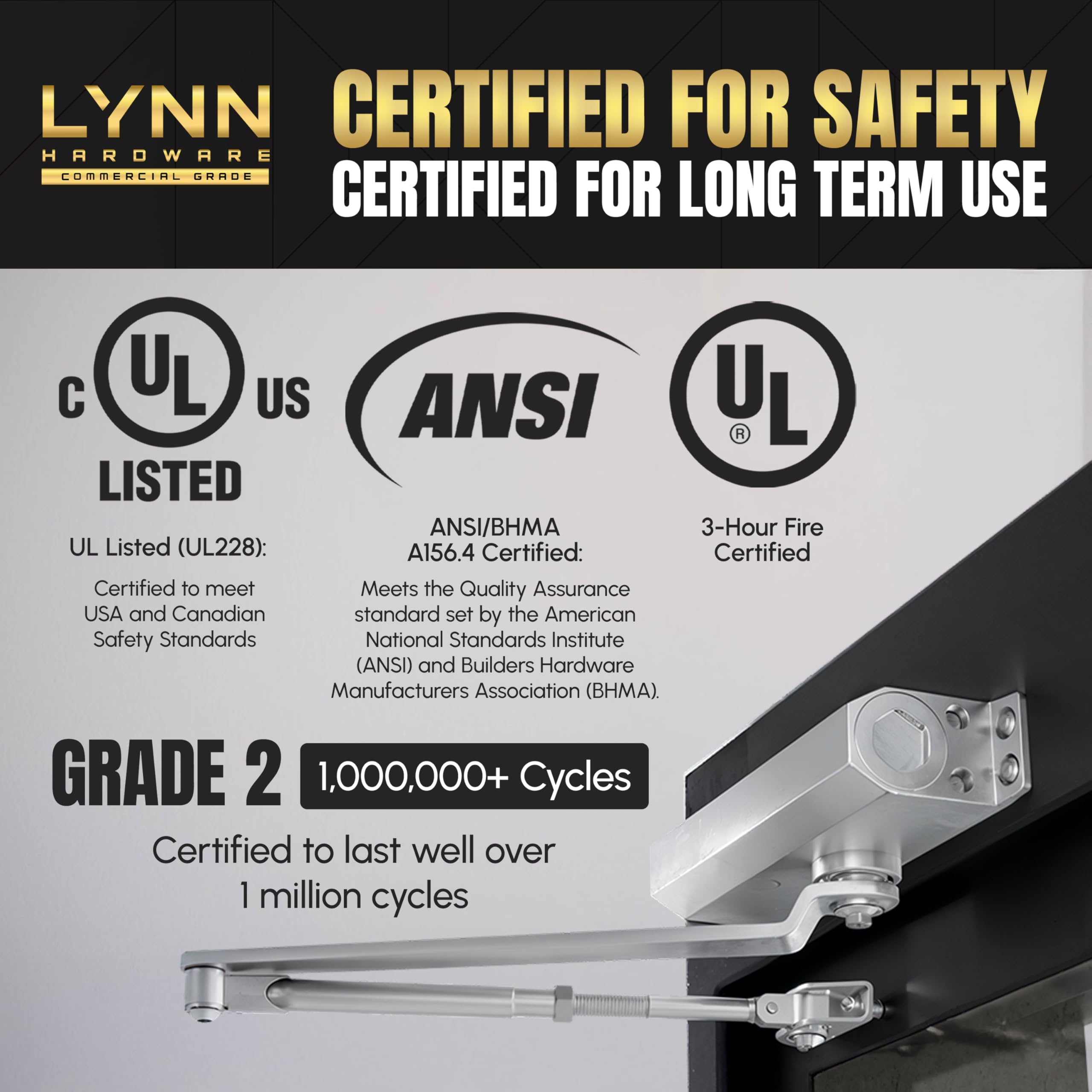 LYNN HARDWARE Light Duty Automatic Door Closer - Durable Cast Aluminum — Amazon image 5