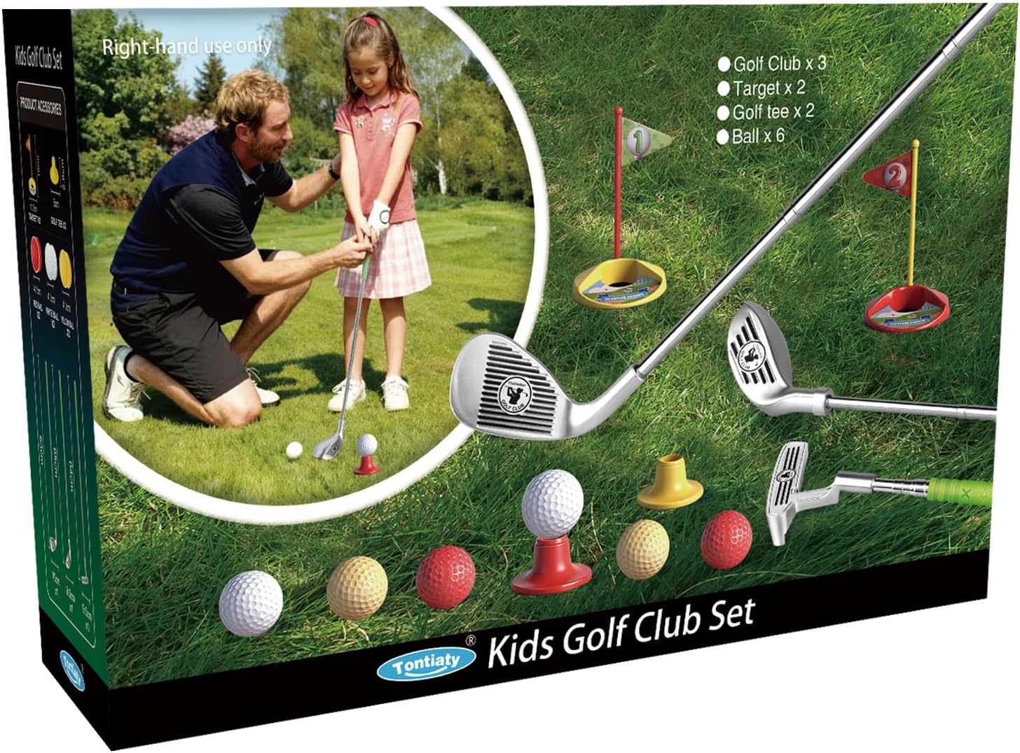 Kids Golf Clubs Set for 3-8 Years Old, Adjustable, Indoor & Outdoor, Includes 3 Clubs, 2 Golf Holes with Flags, 2 Tees, 6 Balls, Sports Toy for Boys Girls Birthday