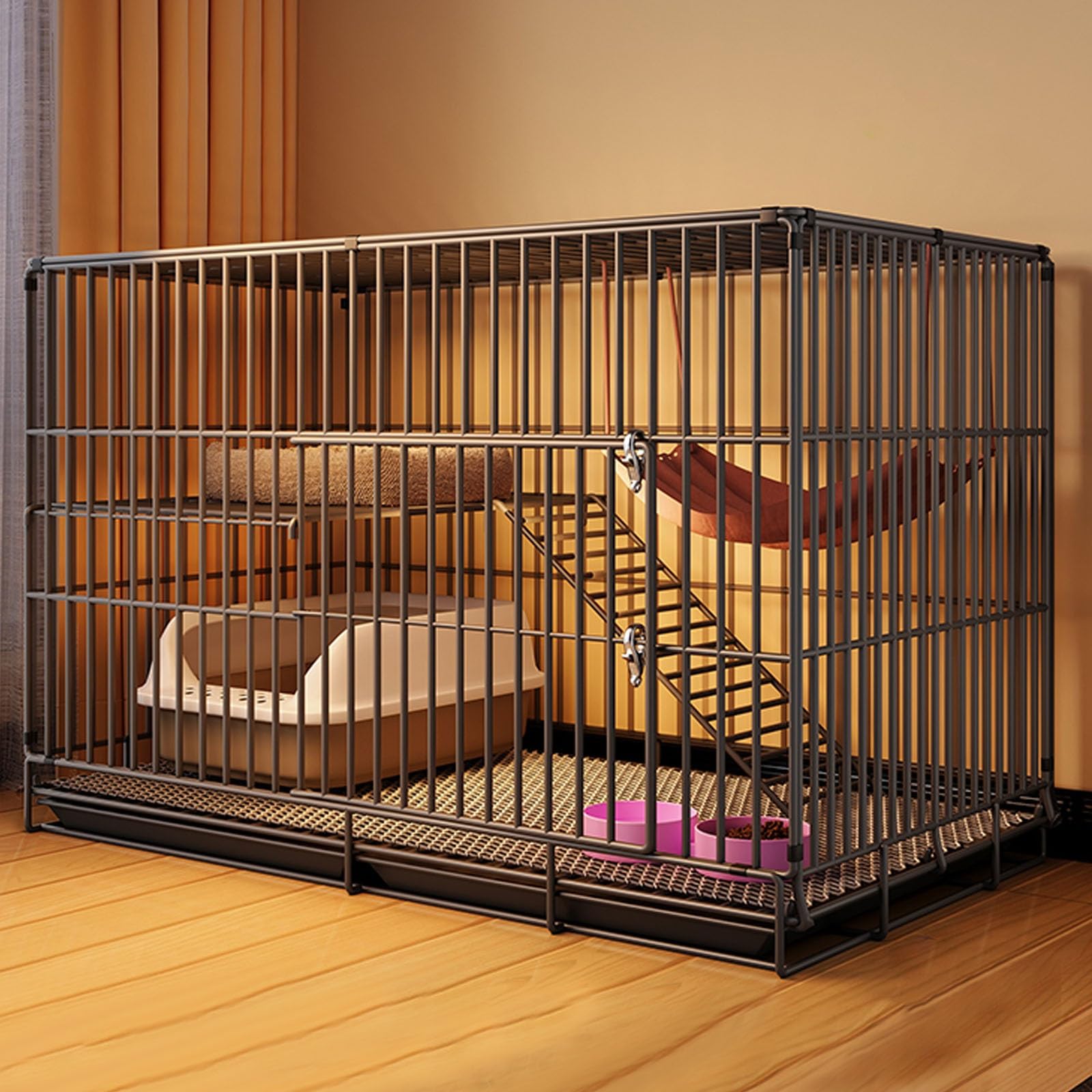 Gabbia per Gatti Grande Cat House Cat Villa Gabinetto Pieghevole con Vassoio Estraibile Appartamento per Gatti Gabbie per 1-2 Gatti Il Mio Vicino Totoro(Black,Medium)