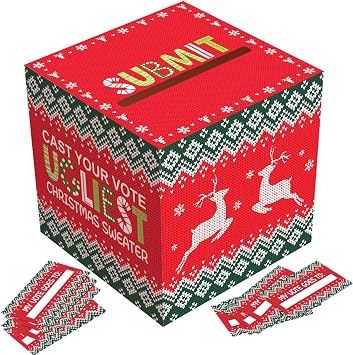 Omgouue Ugly Sweater Contest Ballot Box and Voting Cards Set for Christmas New Year Party