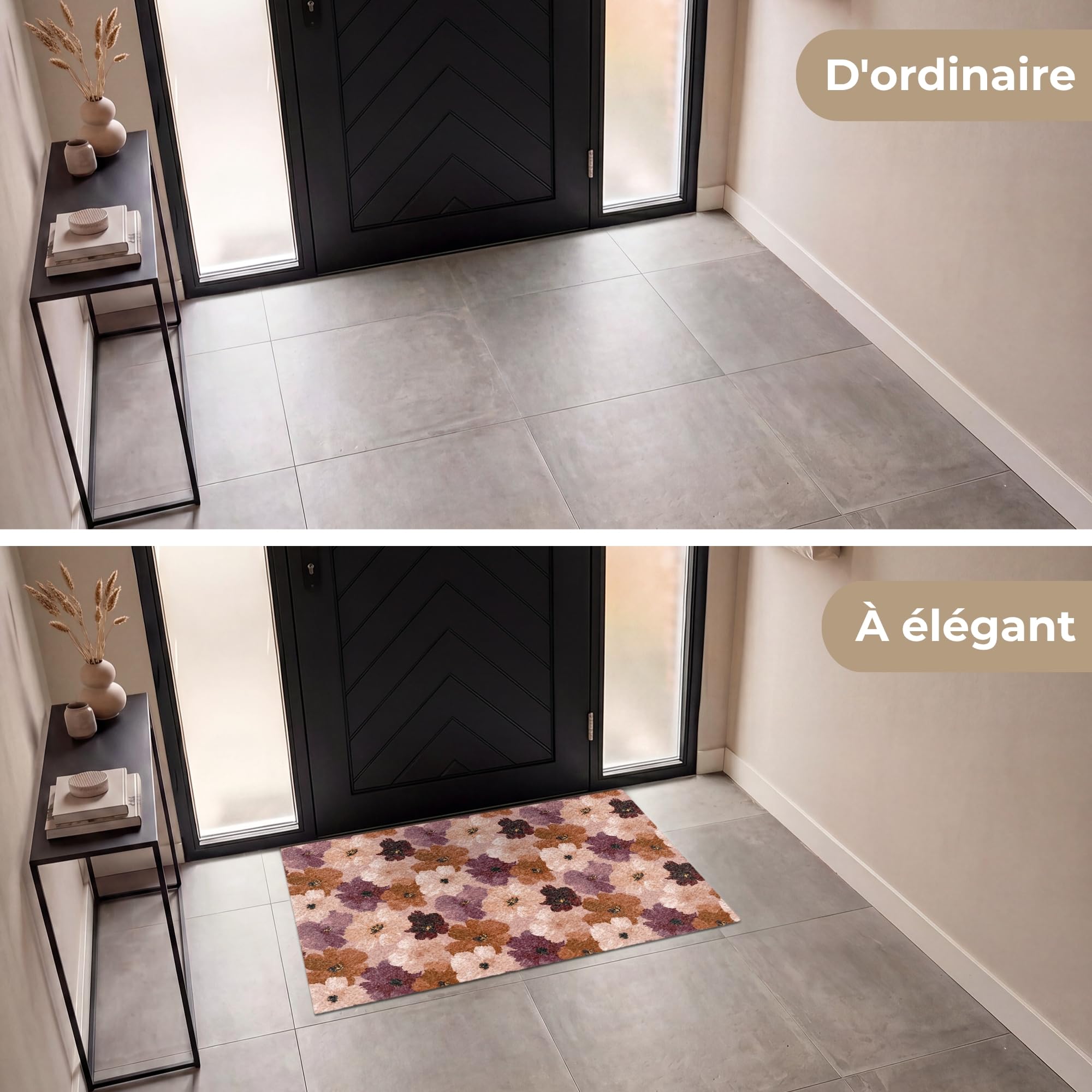MuchoWow© Paillasson Tapis Entree Interieur d Entrée Exterieur Caoutchouc | 80x120 cm - d'entree Absorbant d'Entrée Intérieur pour Maison original Fleurs - Abstrait - Tons de terre