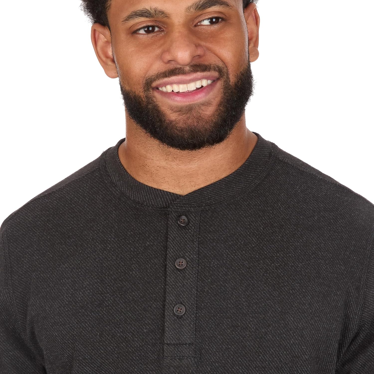 Coleman Long Sleeve Brushed Back Stretch Twill Double Knit Henley Shirt with Textured Fabric Detail - Image 2