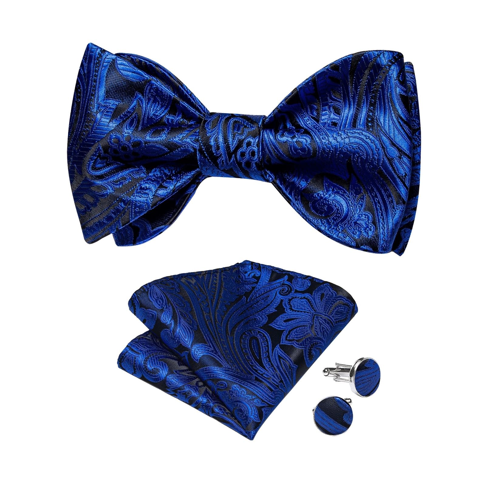 JFDBGU Men Bowties Classic Nots for Man Groom Wedding Self-tie Bowtie Hanky Cufflinks Set