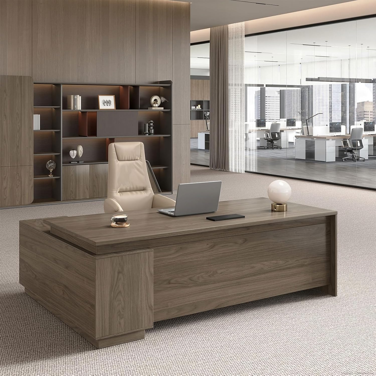 Executive Office Desk with Reversible Cabinets, Lockable Drawers, Cable Box & Privacy Panel – Modern Wood Grain Desk for Home Office or Business Use(Black Walnut,63" L*32" W*30" H) Black Walnut 63"L*32"W*30"H