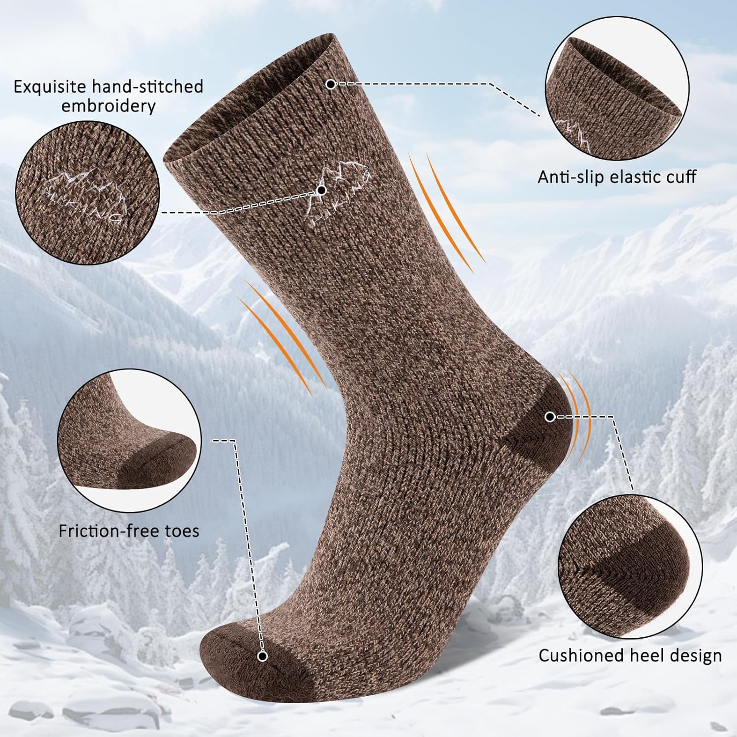 COOVAN Mens Merino Wool Hiking Socks Crew Thermal Winter Outdoor Boot Socks for Cold Weather 3 Pairs - Image 4
