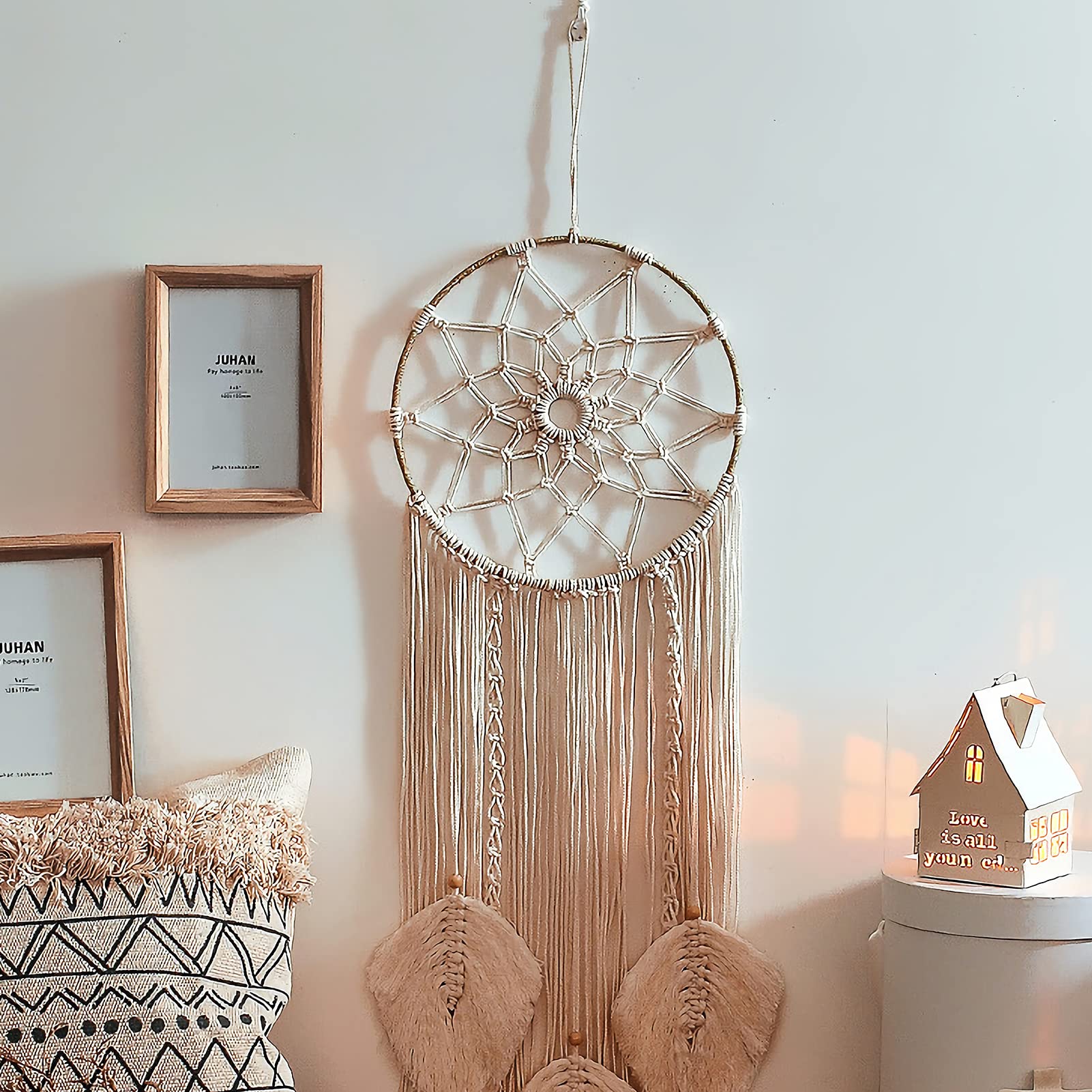 VAODO Large Wall Hanging, Boho Tapestry Curtain, Fringe Woven Bohemian Wall Decor, 107 * 75CM for Apartment Bedroom Living Room