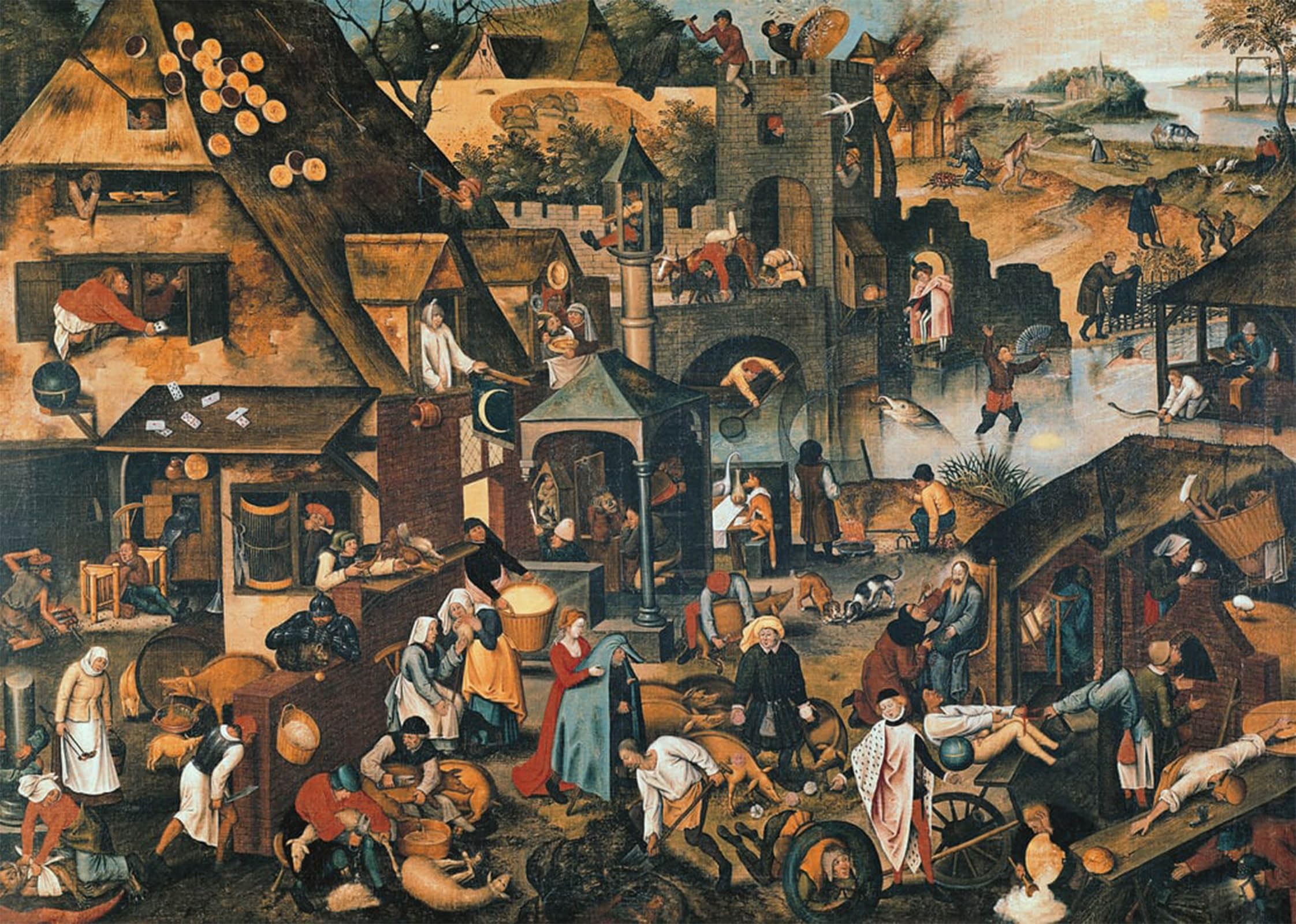 ARTXLXXBN Famous Painting Canvas Artwork Graffiti Print Flemish Proverbs by Pieter Brueghel the Younger Portrait Canvas Image for Home Decor 60x90cm