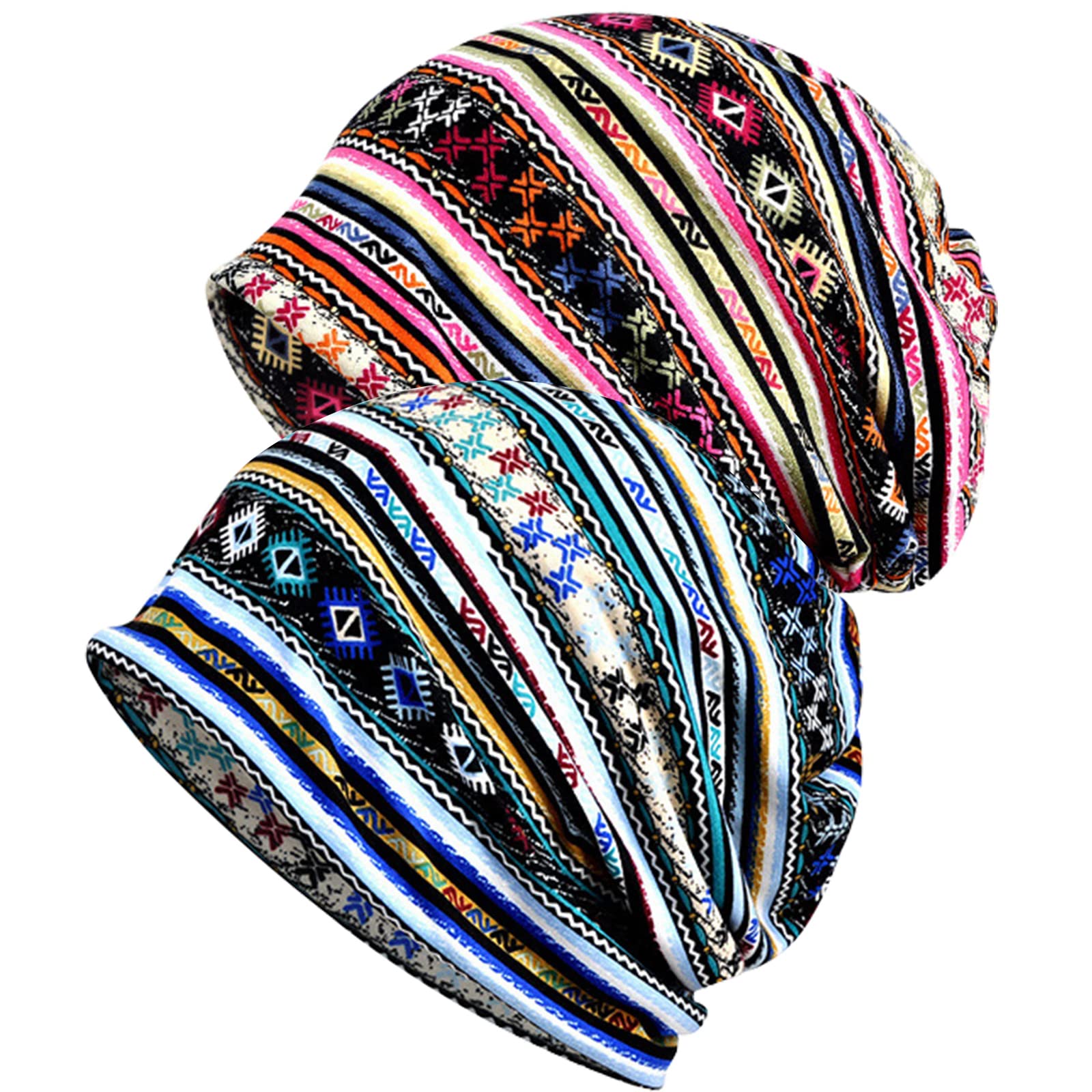 WULIQIUQIU 2 Pack Cotton Slouchy Beanie Hats Chemo Hat Cap Scarf for Women and Men