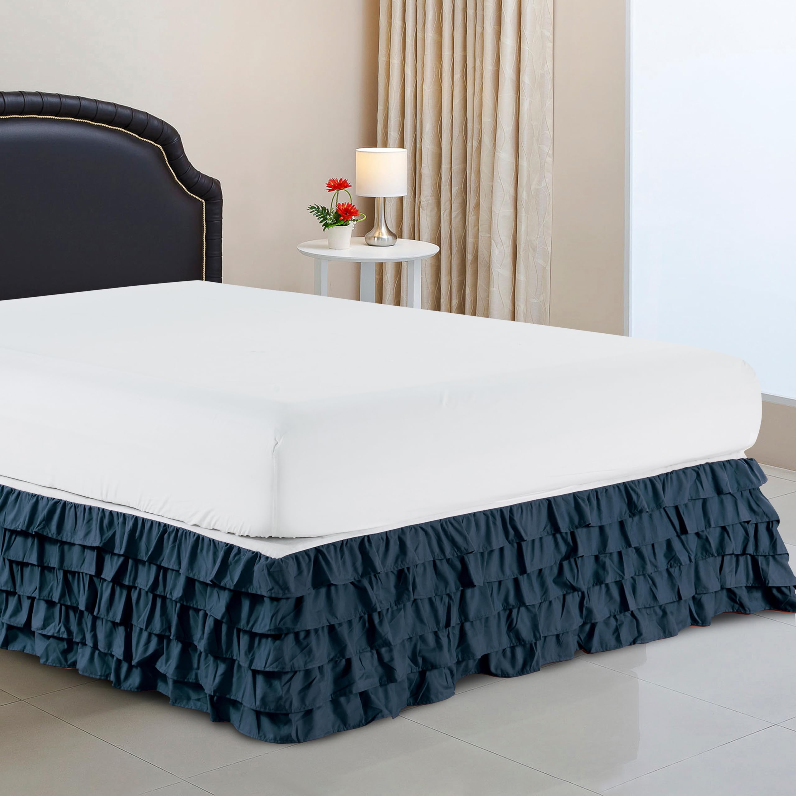 Elegant Comfort Luksusowa najwyższej jakości 1500 gęstość splotu odporna na zagniecenia i blaknięcie egipska jakość mikrofibra wielowarstwowa narzuta na łóżko - 38 cm kropla, Queen, granatowa