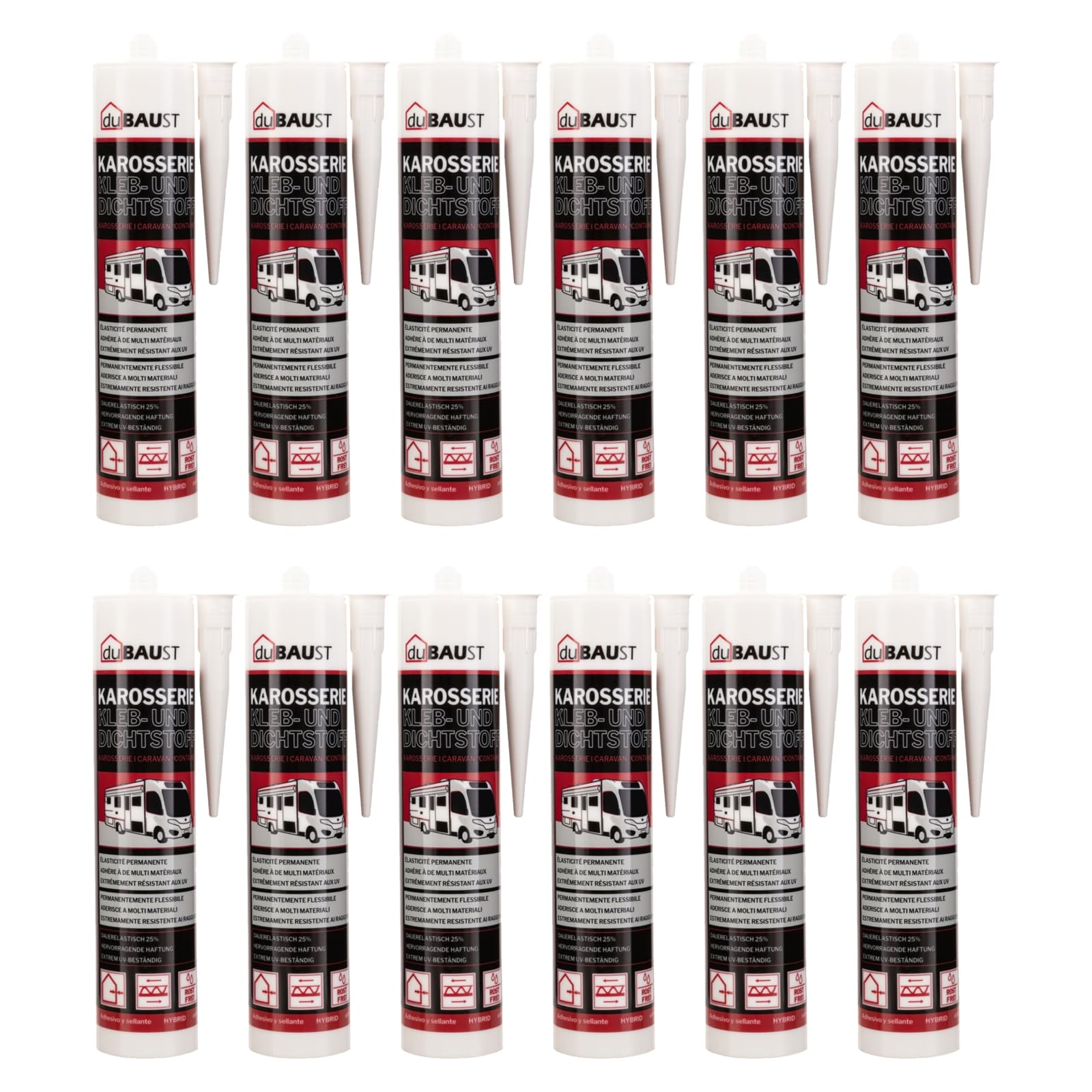 Adhesivo para carrocería, adhesivo de montaje, sellador para auto, autocaravana, interior + exterior, resistente a los rayos UV, adherencia en todas las superficies, adhesivo para caravana
