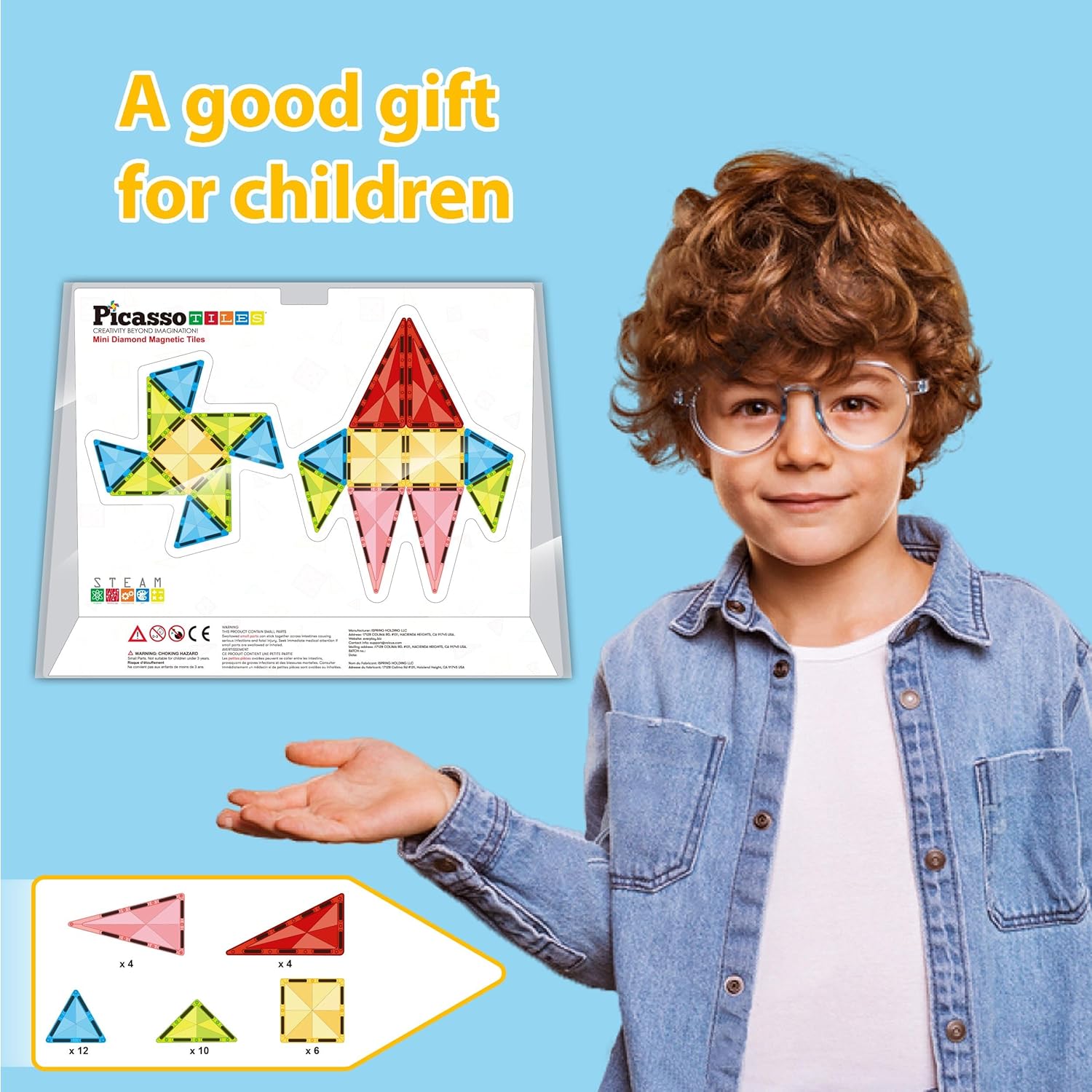 PicassoTiles 36pcs Mini Size Magnetic Tiles Magnet Toys Diamond Series Sensory Construction Building Blocks Set STEM Learning Travel Size Educational Toy for Kids Boys Girls Toddlers Age 3+ PTM36