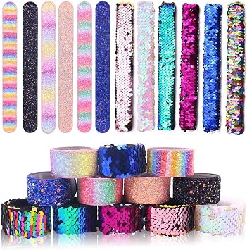 سوار VGOODALL 12 PCS Glitter Slap للأطفال سوار Sequin Mermaid سوار معصم لحفلة الميلاد تفضل الإمدادات   