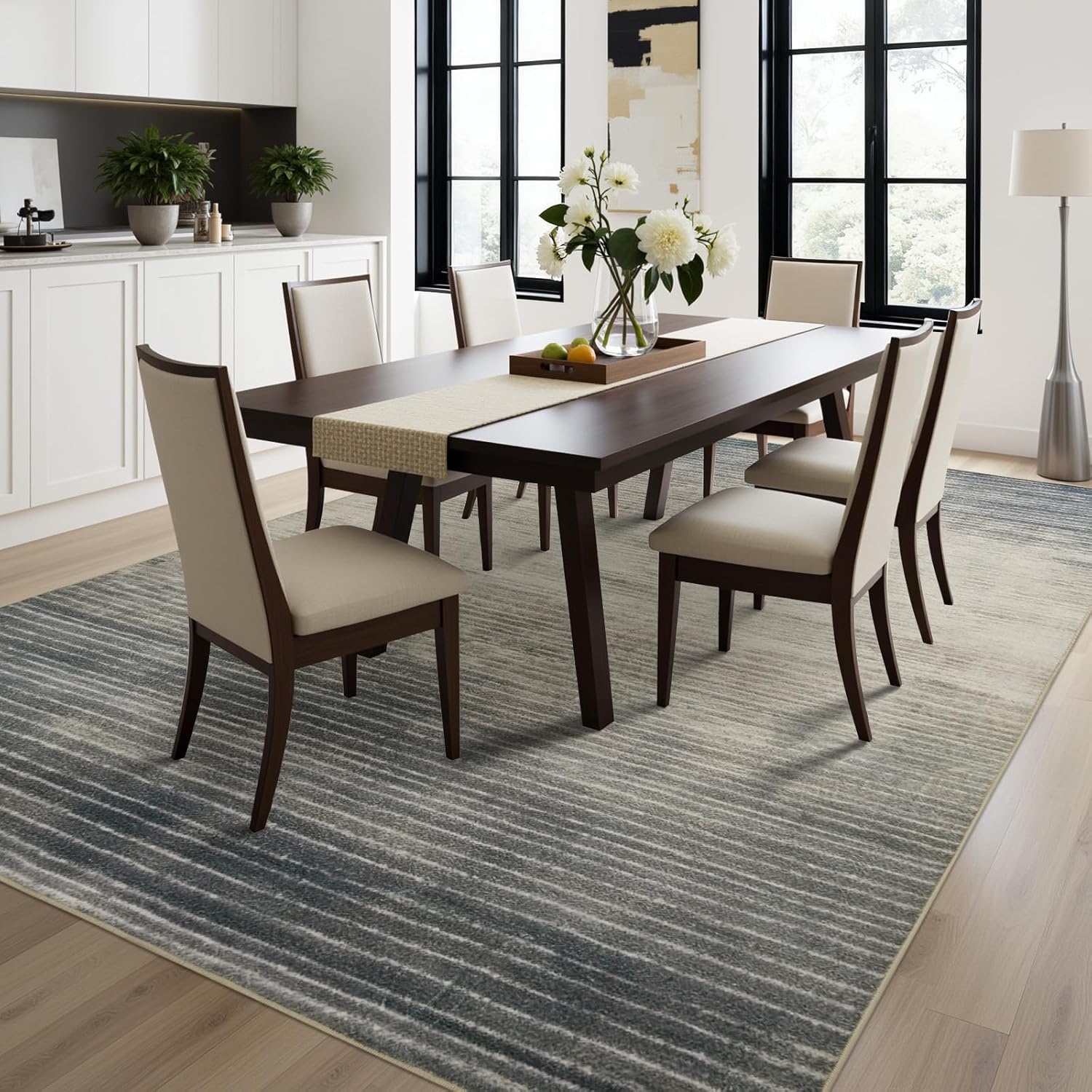 Joydeco 5x7 Area Rugs for Living Room, Washable Modern Abstract Non Slip Soft Rug, Low Pile Carpet for Bedroom, Dining Room, Home Office, Pet & Child Friendly, Beige & White & Dark Gray