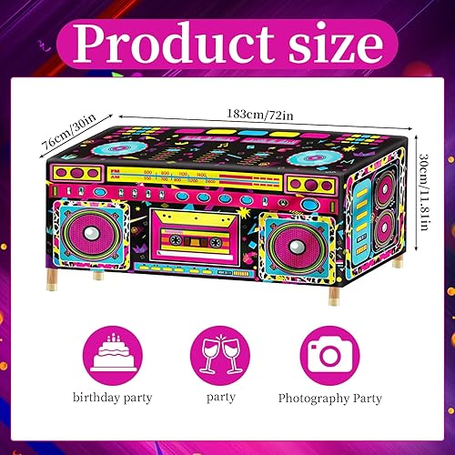 Miniatura 2 de Mantel de radio de fiesta de 6 pies y 80 y 90, decoración de mesa de cumpleaños para fiesta temática de los años 90, suministros de decoración de