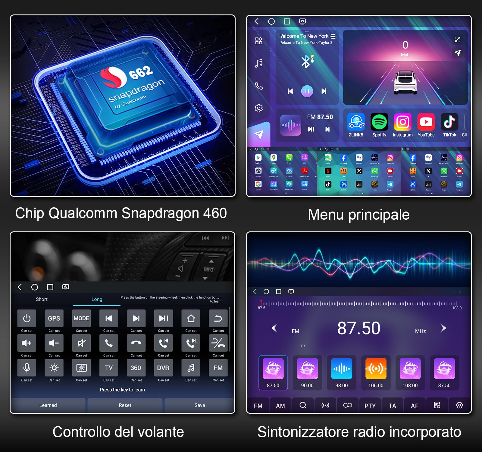 Qualcomm 8-Core 8GB RAM+128GB ROM Universal Android 16 Autoradio GPS Navigatore 7 pollici Schermo IPS 2 Din Supporto Bluetooth 5.1 CarPlay senza fili Android Auto WiFi 4G DSP FM RDS DAB+ USB OBD2