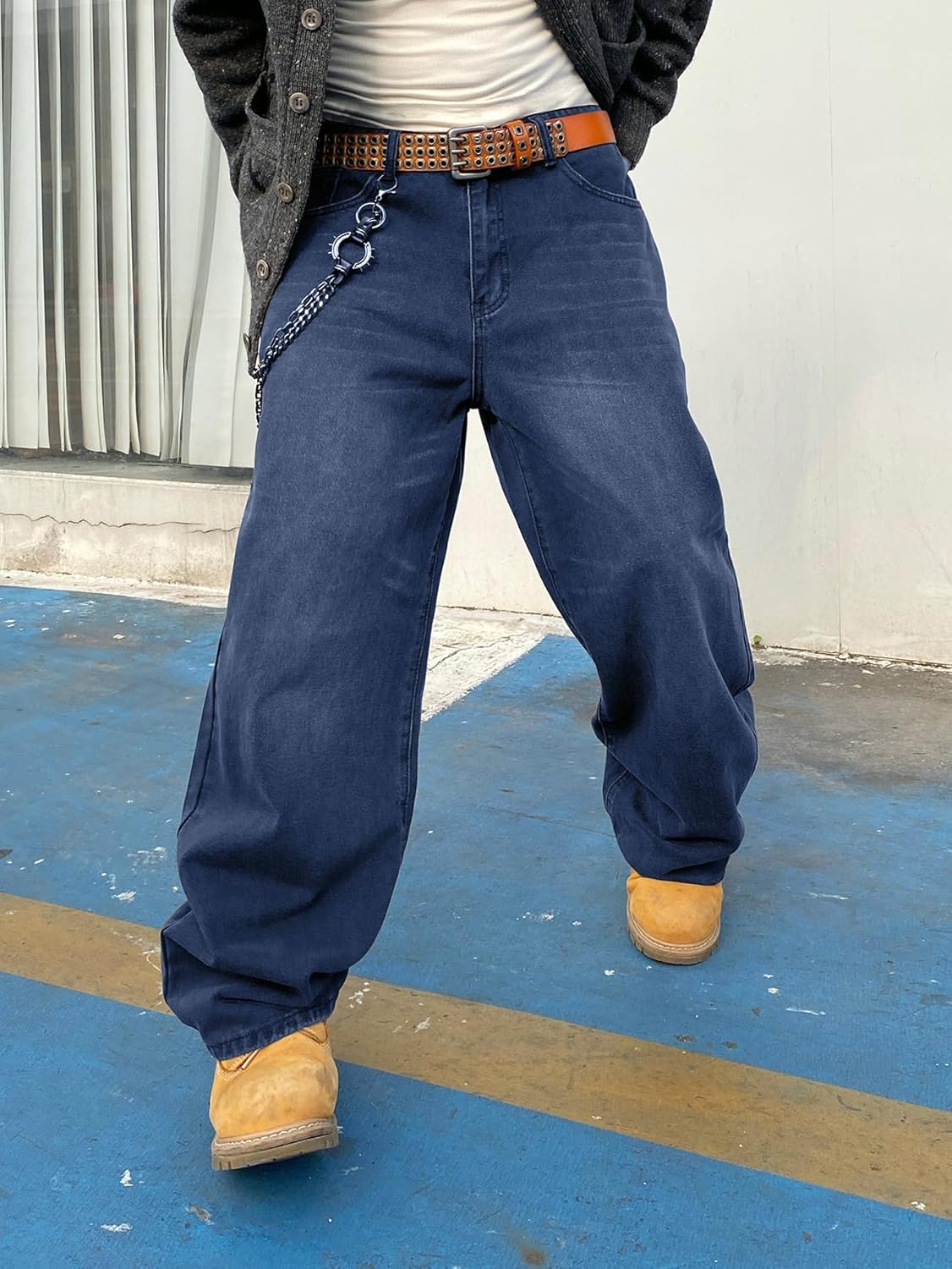 Men's Baggy Hip Hop Jeans Wide Leg Skater Denim Pants Casual Loose Fit Long Trousers Streetwear - Image 2