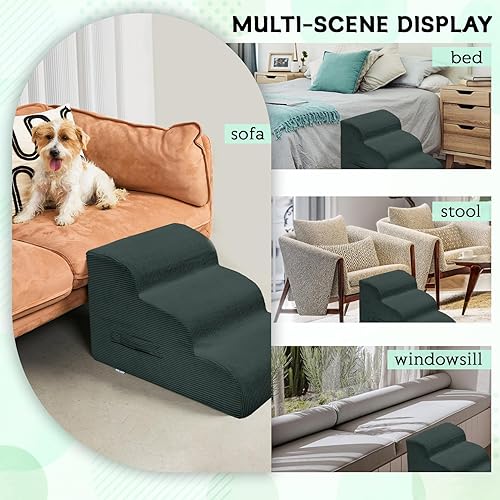 Miniatura 6 de Escaleras para perros, escalones para cama alta, 4 escalones para mascotas para perros pequeños, antideslizante, extraíble, lavable, rampa para