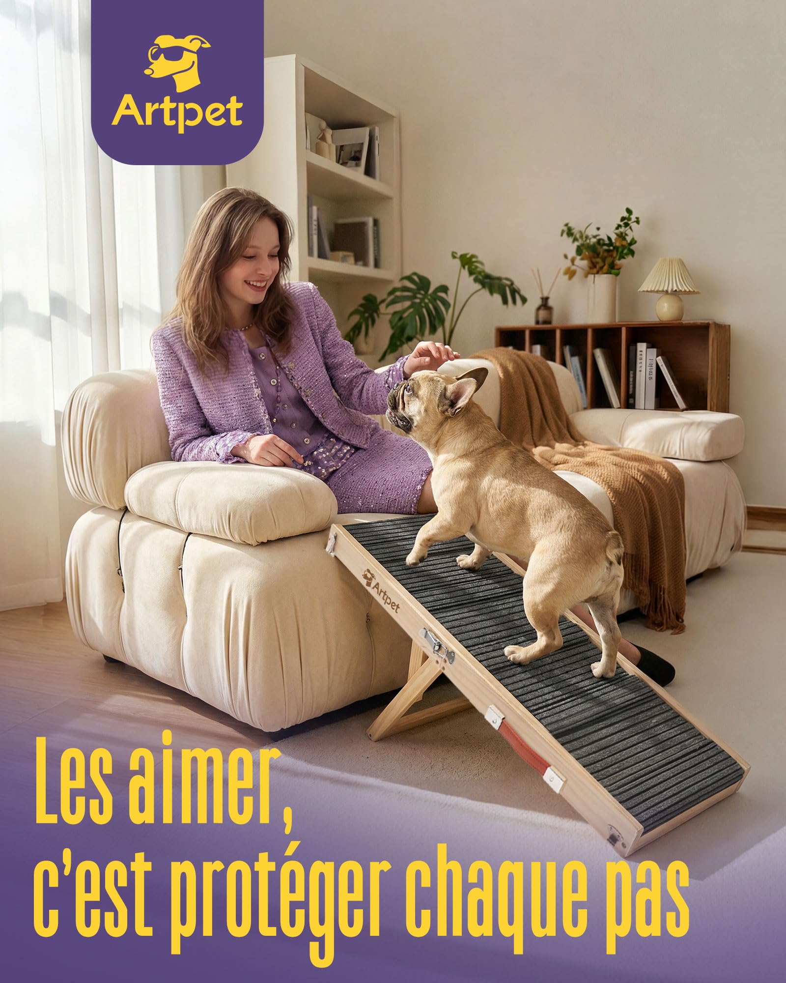 Rampe pour chien pour petits chiens pour canapé et lit, rampe pour le soin des articulations des Teckels, pliable, antidérapante, portable, hauteur réglable, supporte jusqu'à 15,9 kg