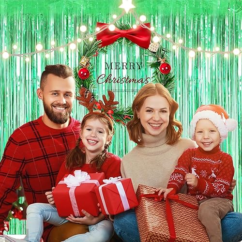 Miniatura 3 de Paquete de 2 cortinas de oropel azul de 3.2 x 9.8 pies para fiesta, telón de fondo metálico de oropel con flecos, flecos de puerta para cumpleaños,