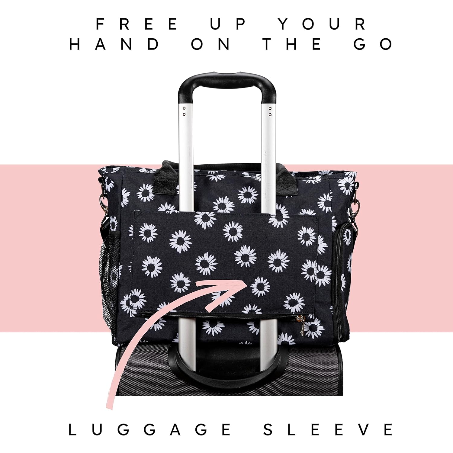 Breast Pump Bag w/Cooler & 15” Laptop Sleeve as a Work Tote -Fits Common Breast Pumps Like Spectra S1, S2, Melela (Black Daisy)