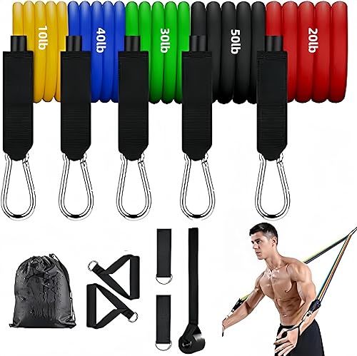 Resistance Bands Set 10-150 lb Exercise Bands Workout Bands with Legs Ankle Straps Handles Carry Bag Door Anchor for Resistance Training Physical