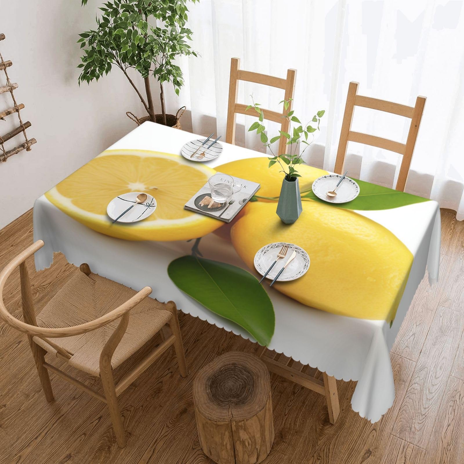 Nappe rectangulaire jaune imprimé citron pour table basse de café