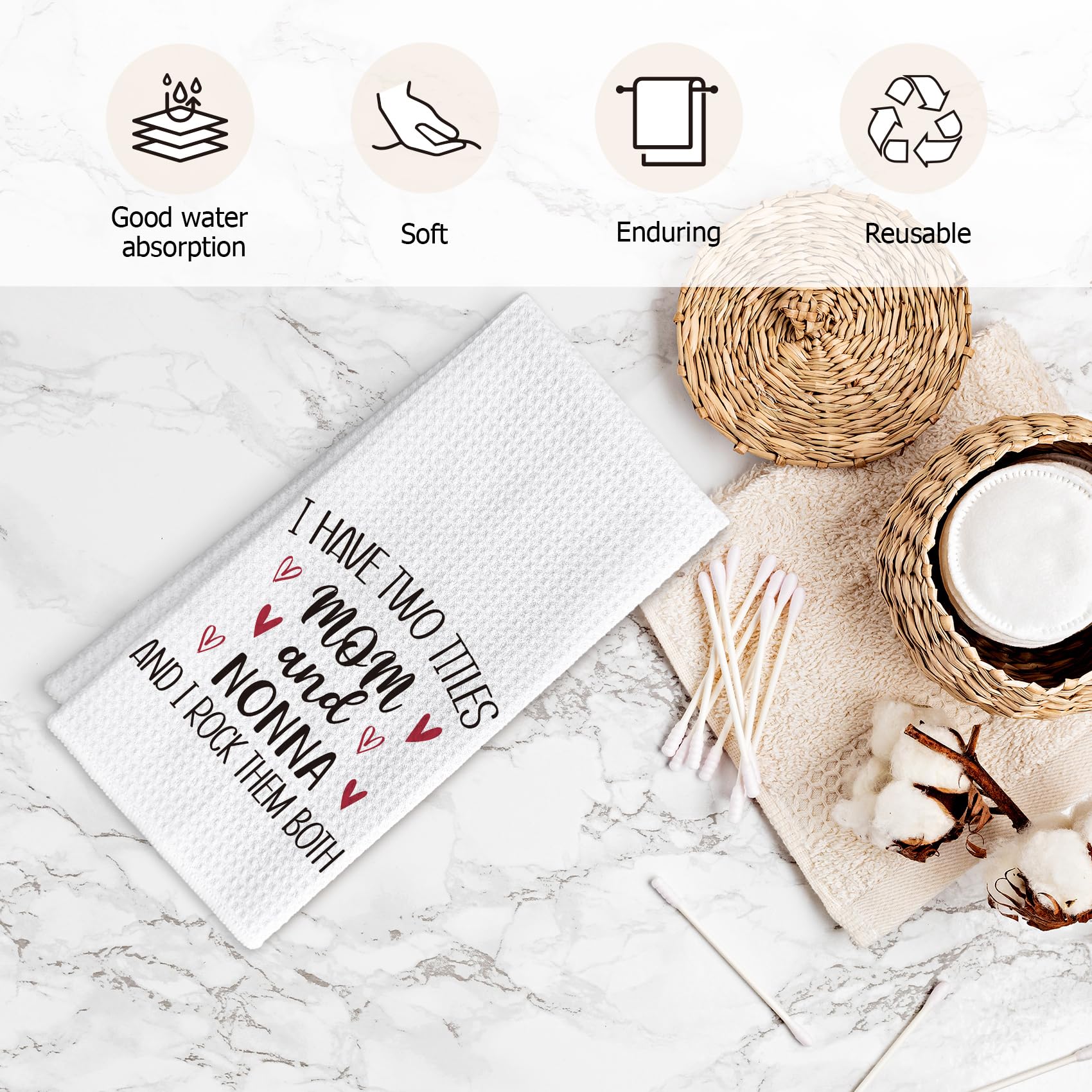 Nonna Gifts Kitchen Towels - Best Grandma Gifts for Christmas from Grandkids Hand Towel for Bathroom, I Have Two Titles Mom and Nonna Hand Tea Towel for Bathroom Kitchen, 16x24inch