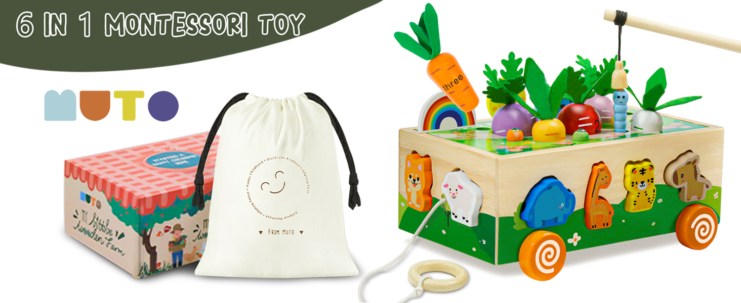 KIMIGO – Jeu Montessori Ferme En Bois, Légumes Et Animaux, Motricité Fine Dès 1 An
