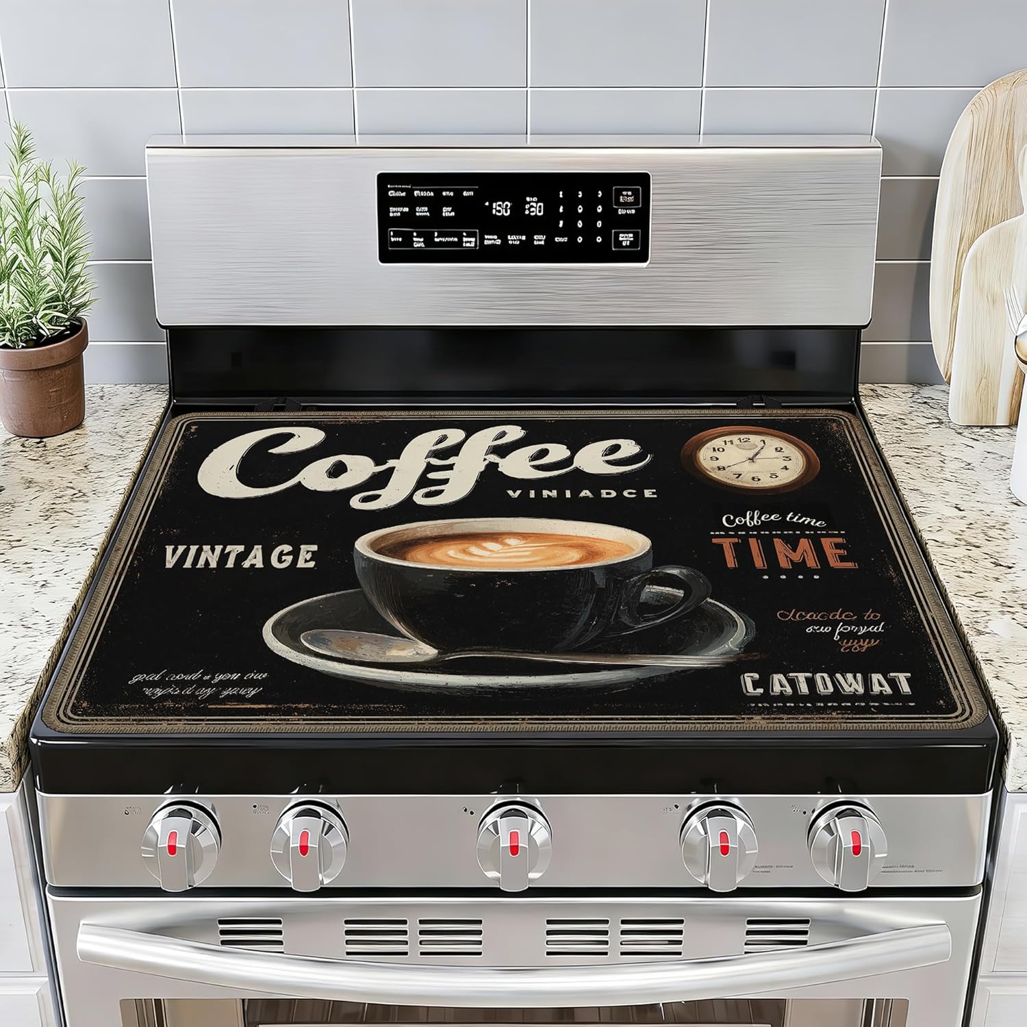 Stove Cover Vintage Coffee Time Stove Top Covers for Gas Burners Home Decor Kitchen Pad Non-Stick Washable Cooktop Covers Countertop Protector 28"x20"