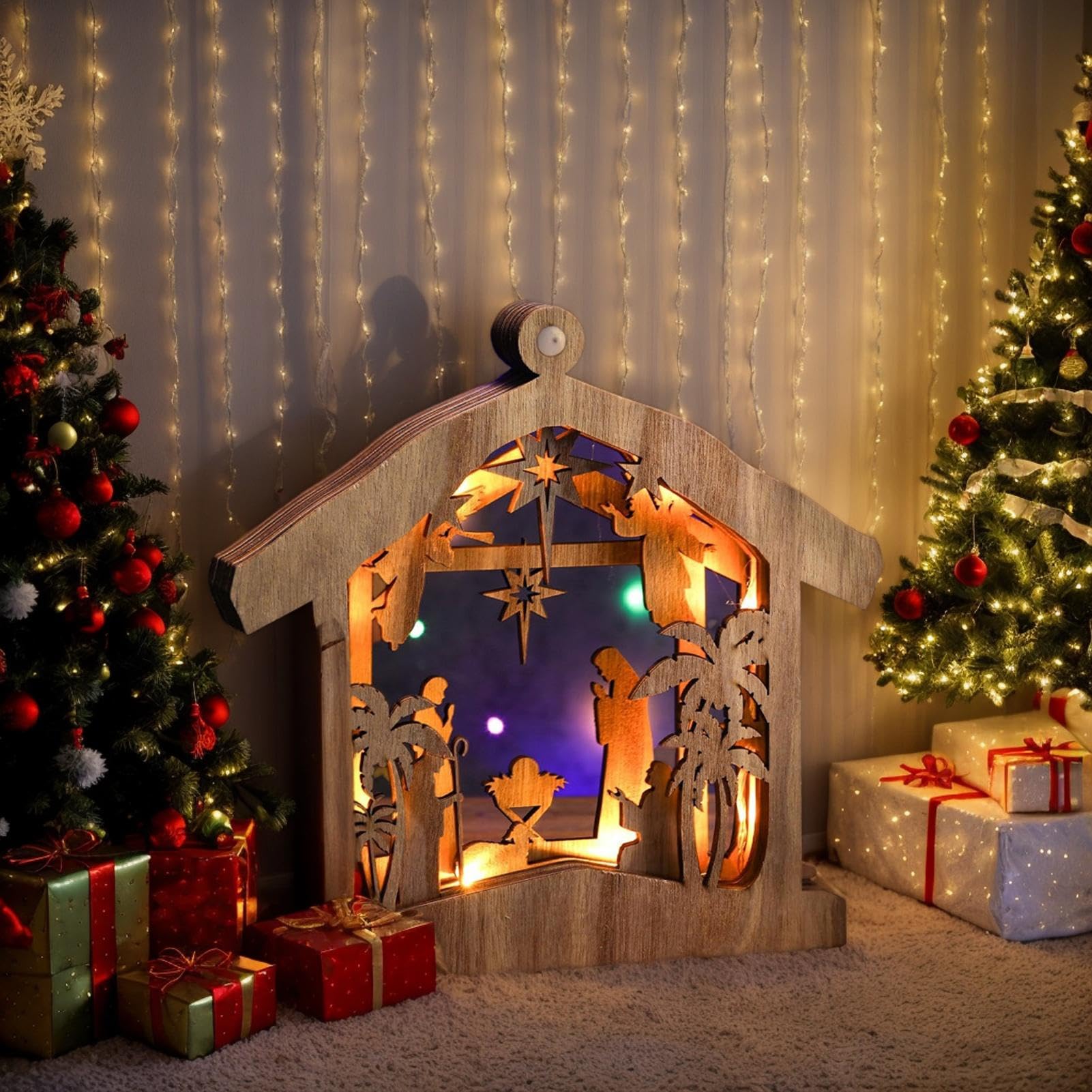 Nativity Scene - Christmas Figurine, Holy Wooden Statue | Unique Tabletop Decorations with LED Lights, Elegant Wooden Signs with LED for Holiday Centerpieces and Christmas Table Settings