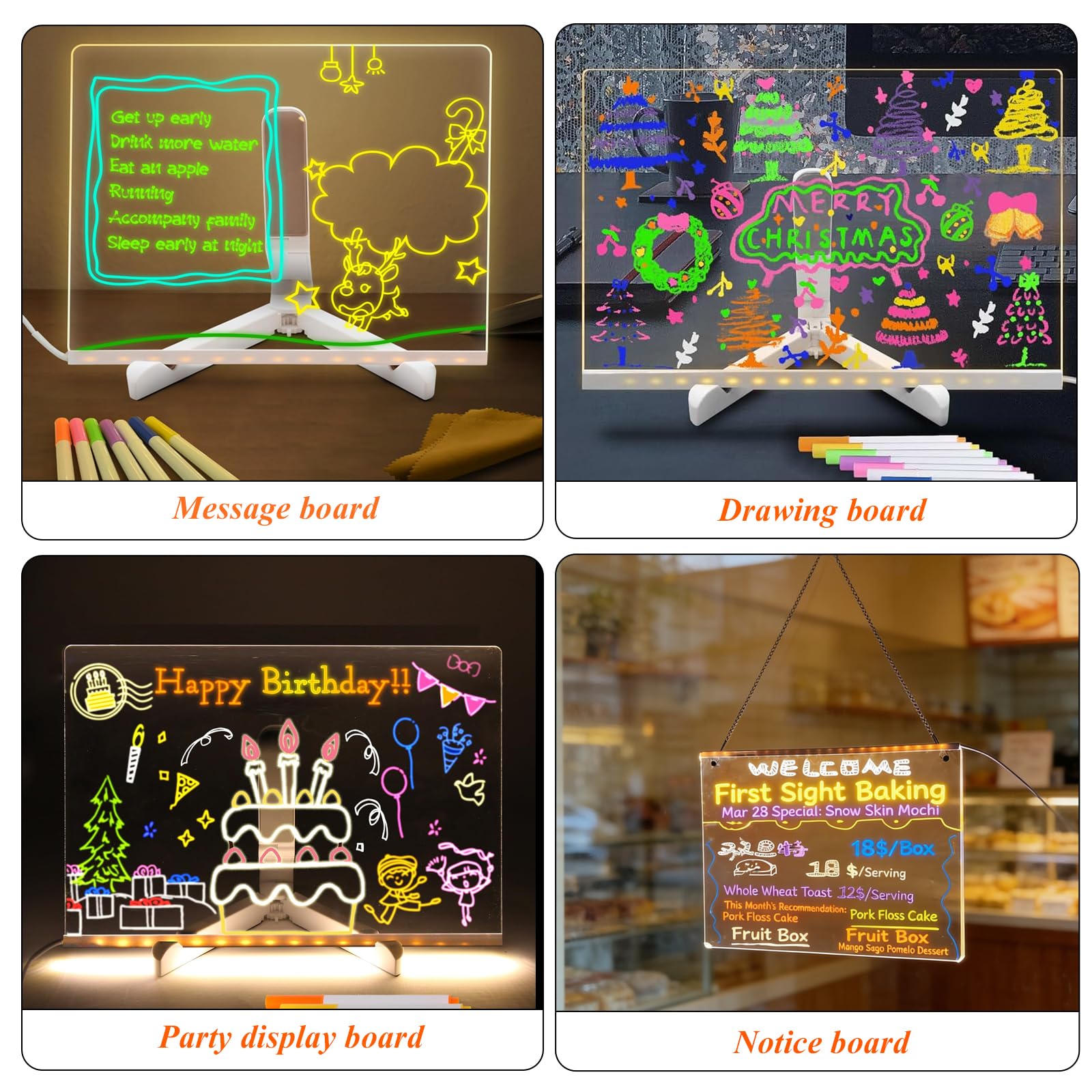 LED Zeichenbrett, Acryl Notiztafel mit 7 Farben Stift, Leuchtendes LED Zeichenbrett Maltafel Schreibtafel Abwischbar mit Ständer für Kreatives Geschenk Ladenstände Schreibtisch 30x20CM