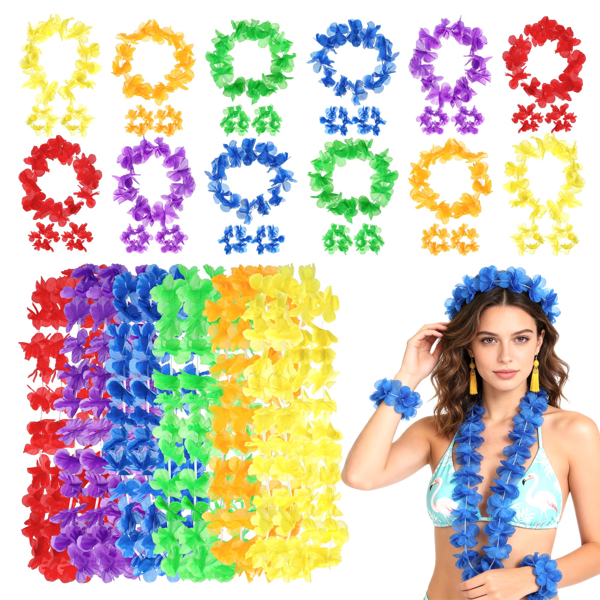 Huiguli 60 PCS Hawaiian Flower Garlands, Hawaiian Leis Bulk