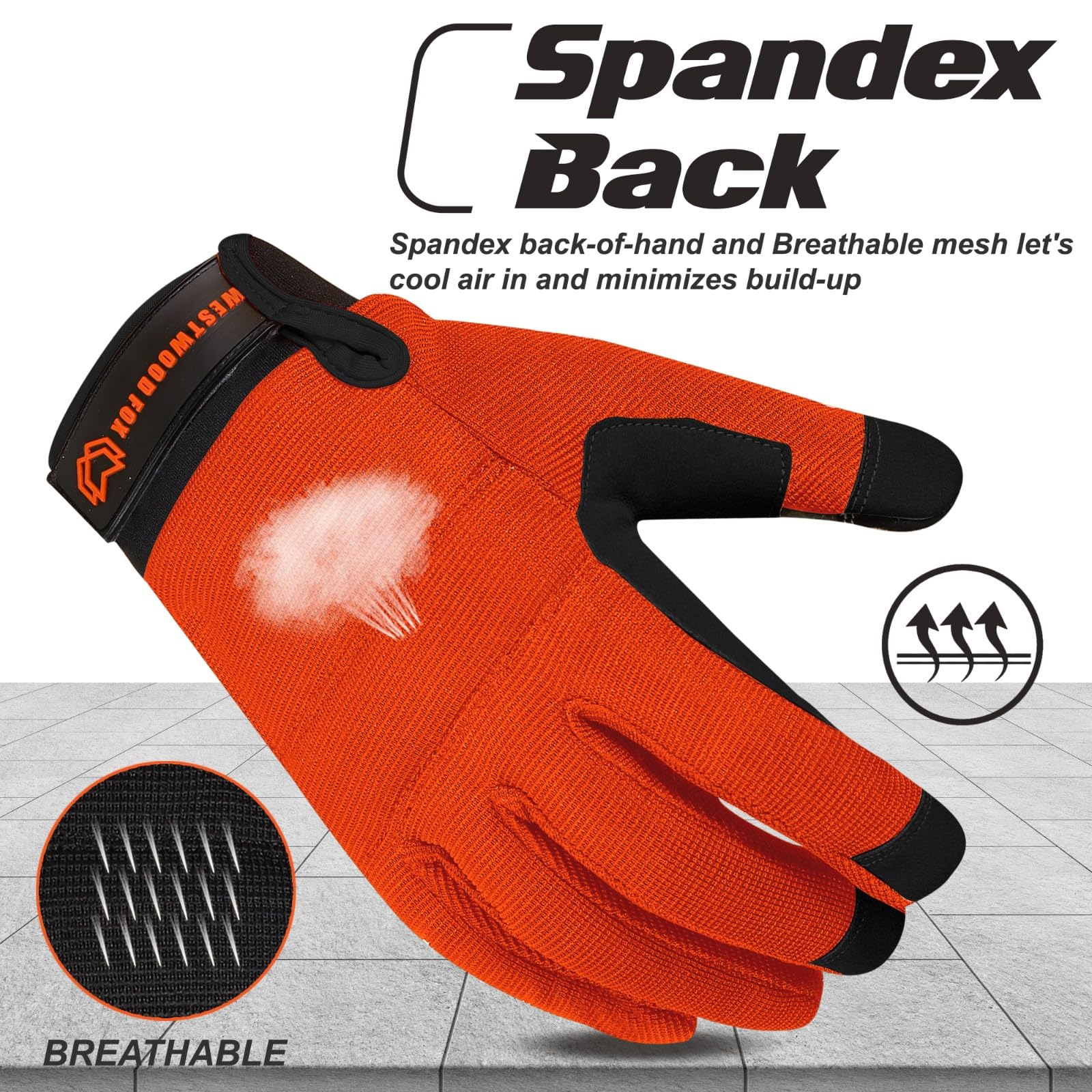 WESTWOOD FOX Safety Work Gloves Heavy Duty Gardening Gloves for Men Thorn Proof Padded Palm Protection Touch Screen Breathable Builder Mechanic Working Multi-Functional (Orange, Small) - Image 4