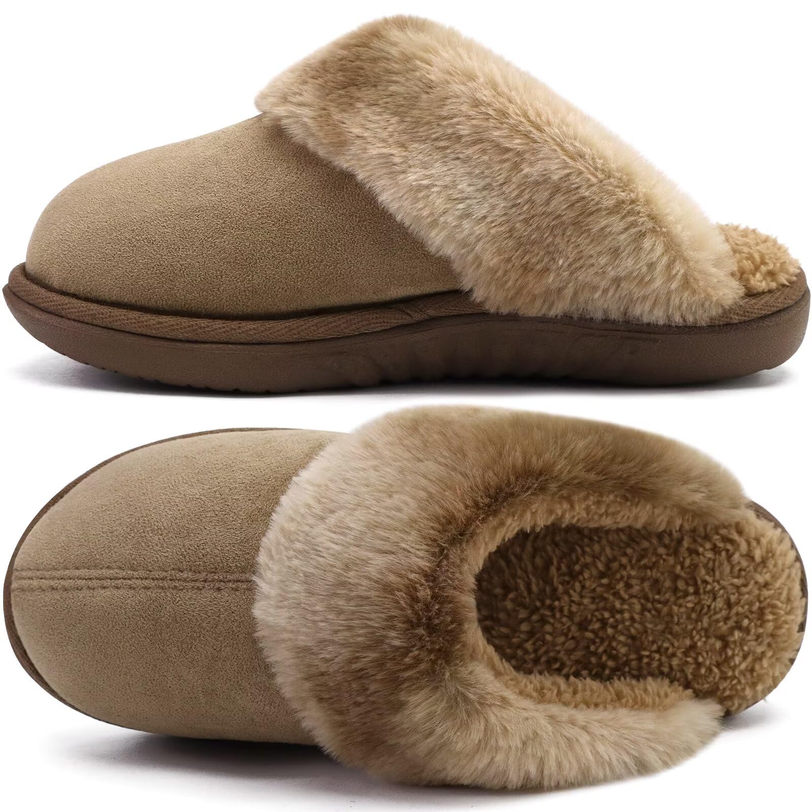 jiajiale Women's Memory Foam Slippers Ladies Slip On Arch Support Suede Scuff Slipper Cozy Fuzzy Faux Fur Winter House Shoes Indoor Outdoor
