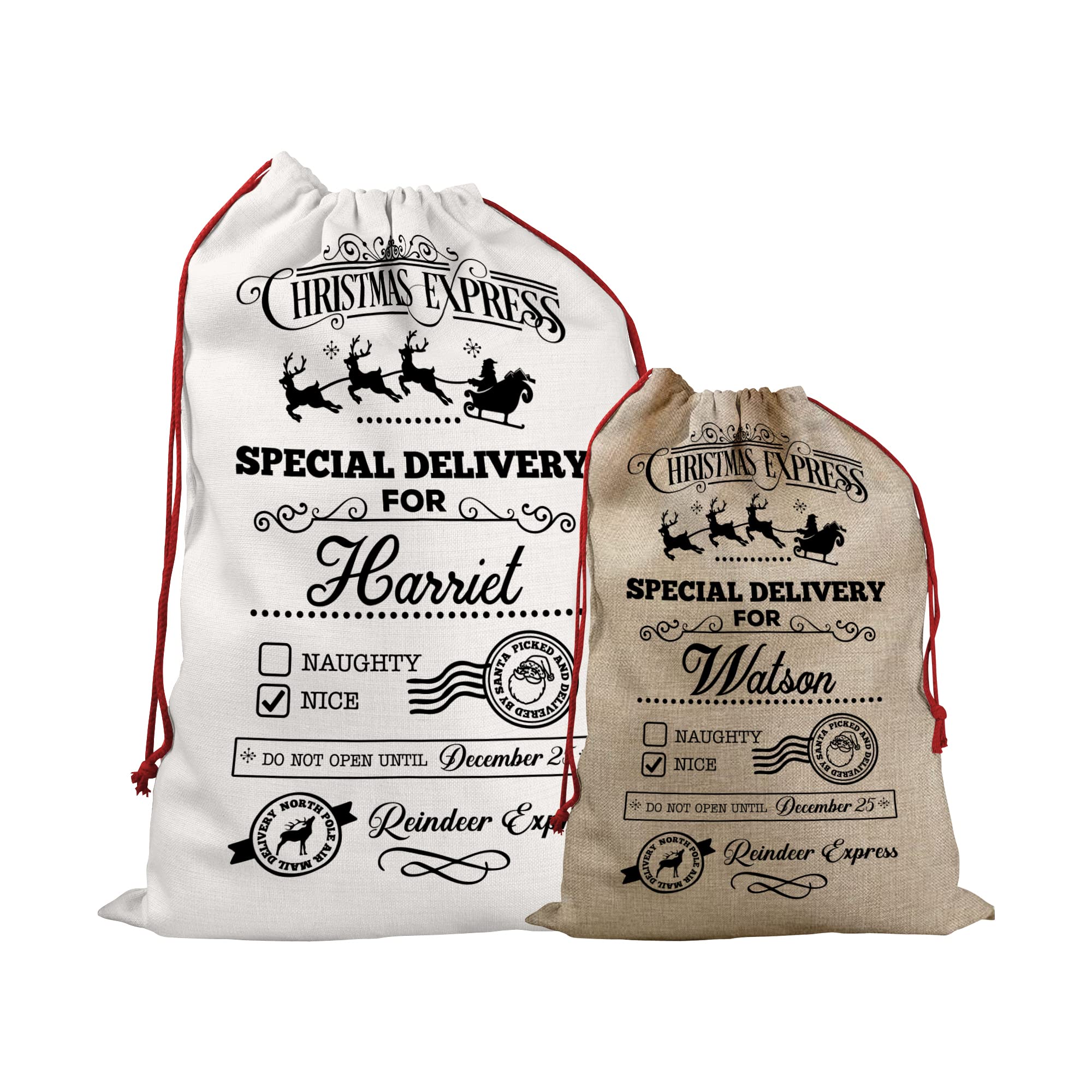 Print Maniacs Personalised Santa Sack Father Christmas Bag Present Xmas Stocking Gift Elf Secret Special Deleivery Naughty Nice Kids Children Presents Gifts Special Delivery (Black)